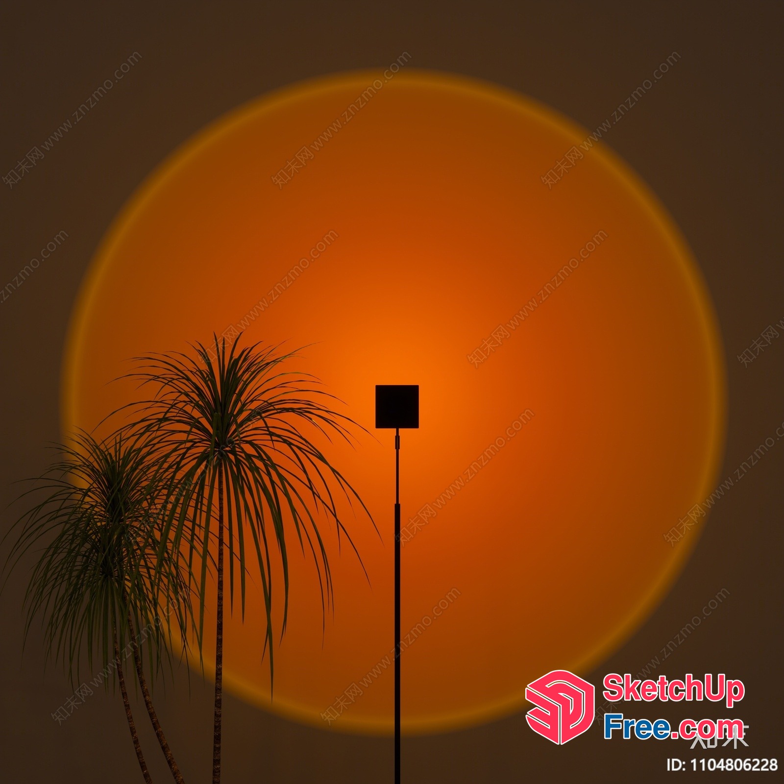 Palm Tree Silhouette Against Orange Sun 3D SketchUp File