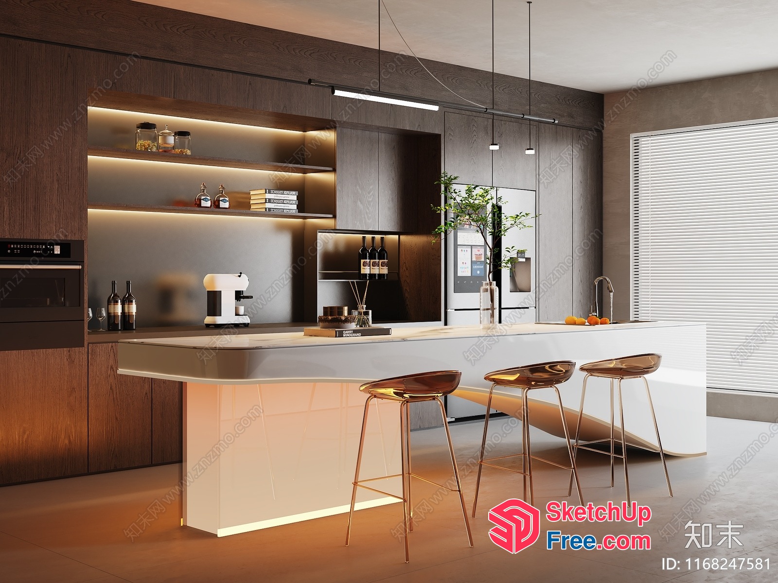 Modern Kitchen Island With Built-In Appliances And Bar Seating 3D SketchUp File