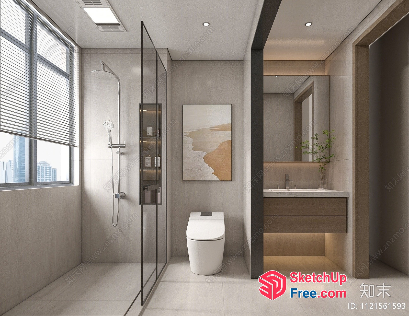 Modern Bathroom With Glass Shower Enclosure And Toilet 3D SketchUp File