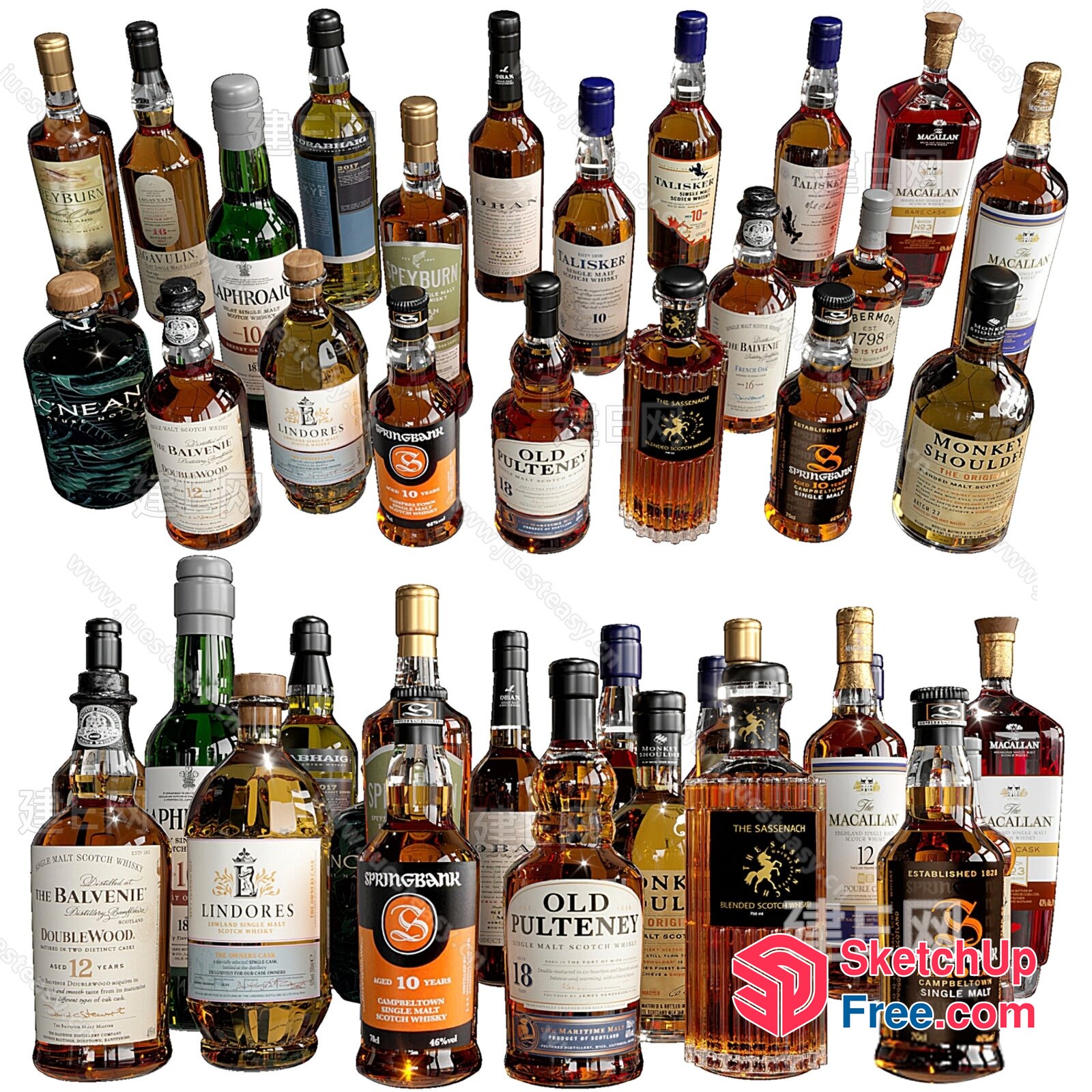 A Collection Of Various Whiskey Bottles 3D SketchUp File