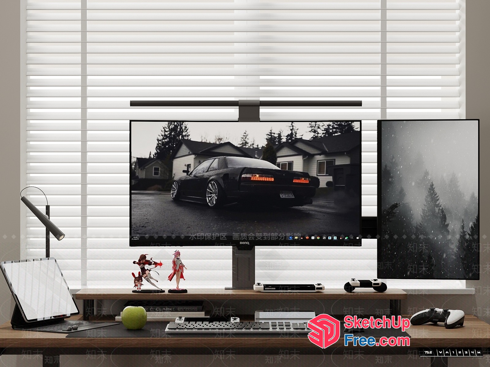 Modern Home Office Setup With Large Monitor And Gaming Accessories 3D SketchUp File