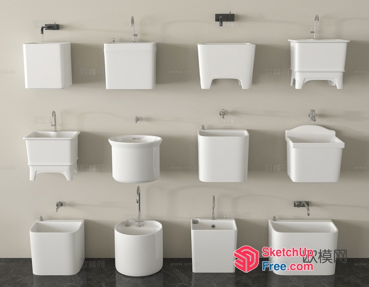 Modern White Bathroom Sink Collection 3D SketchUp File