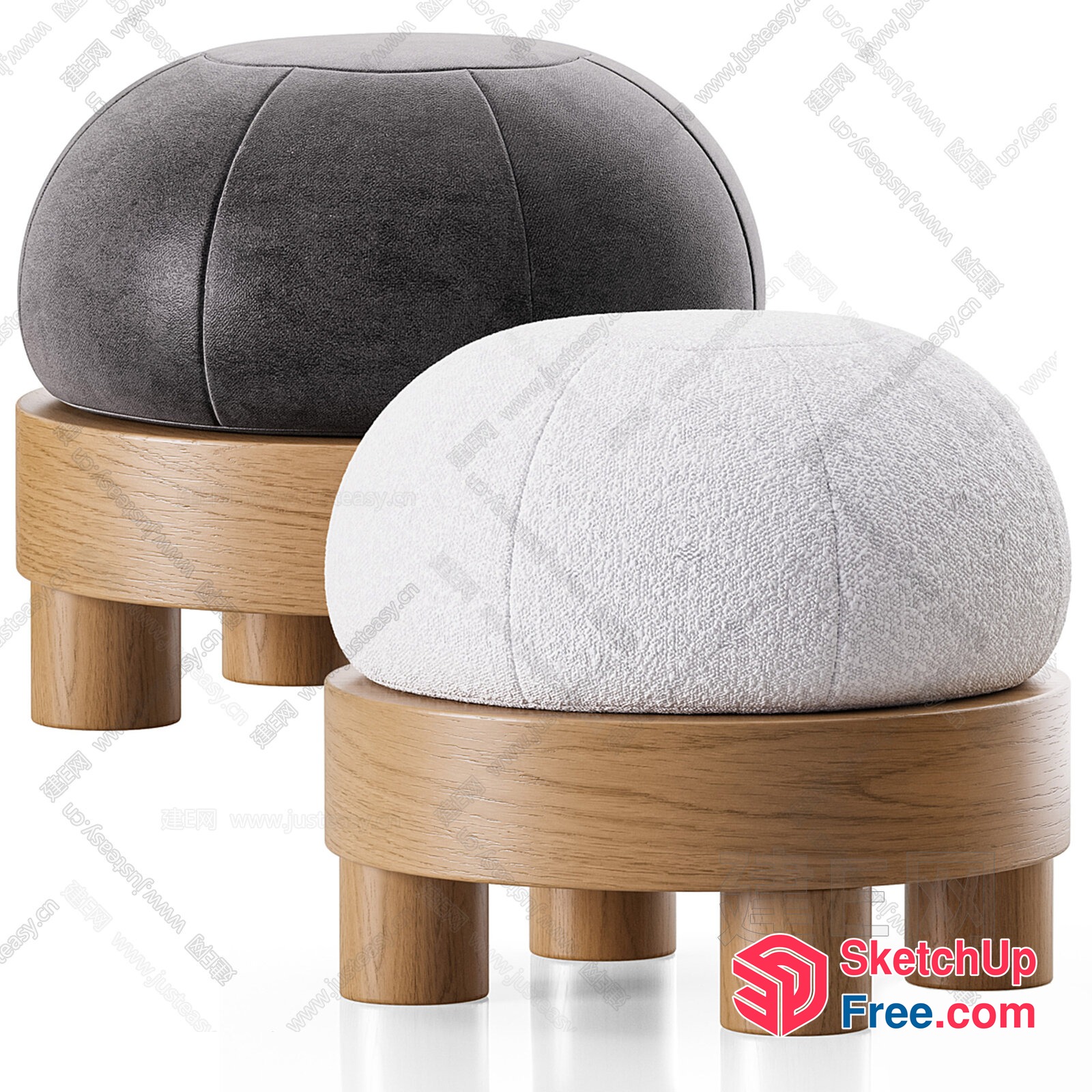 Two Small Ottoman Stools On Wooden Stands 3D SketchUp File