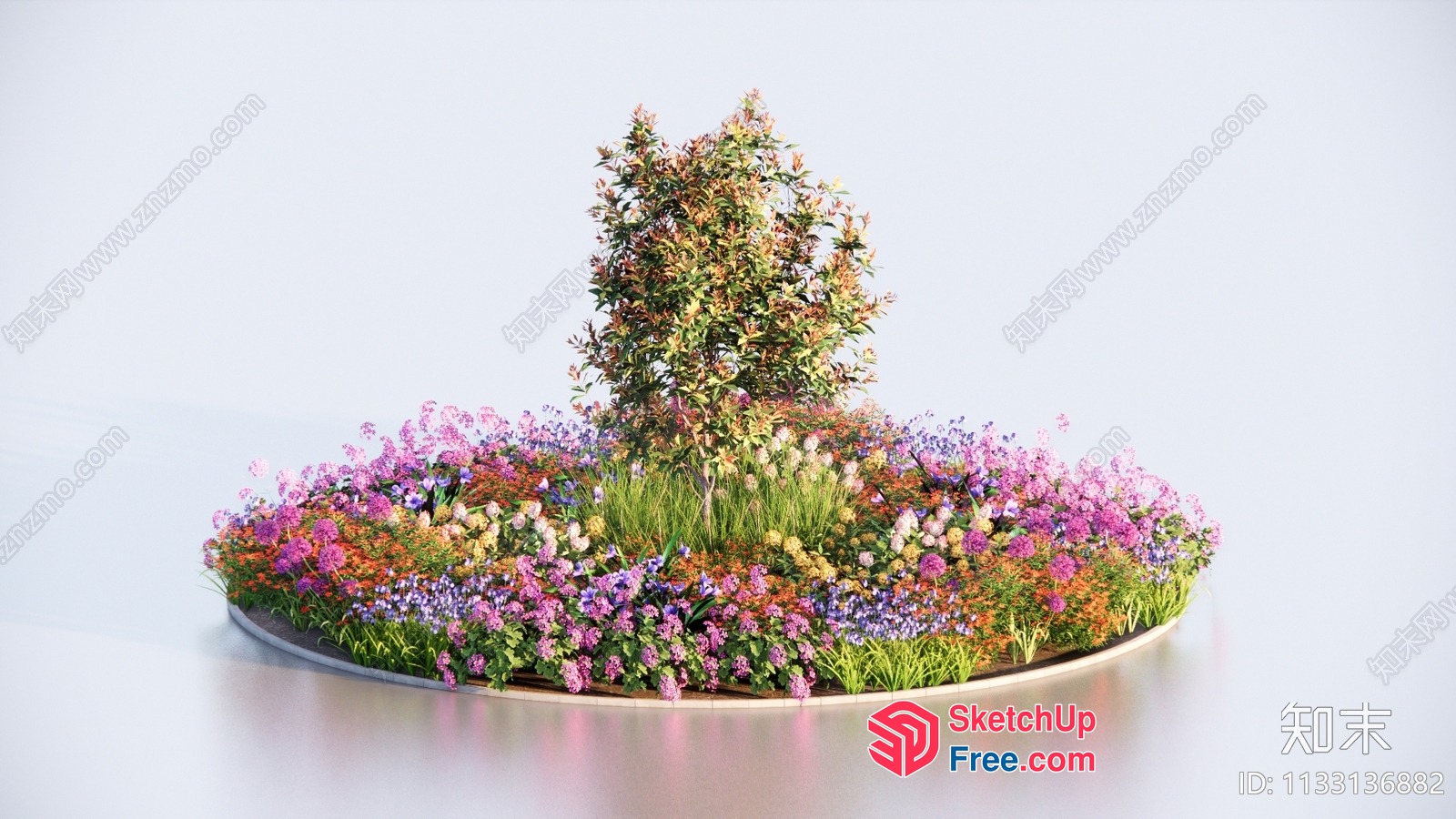 Vibrant Garden Scene With Unique Tree And Flower Arrangement 3D SketchUp File