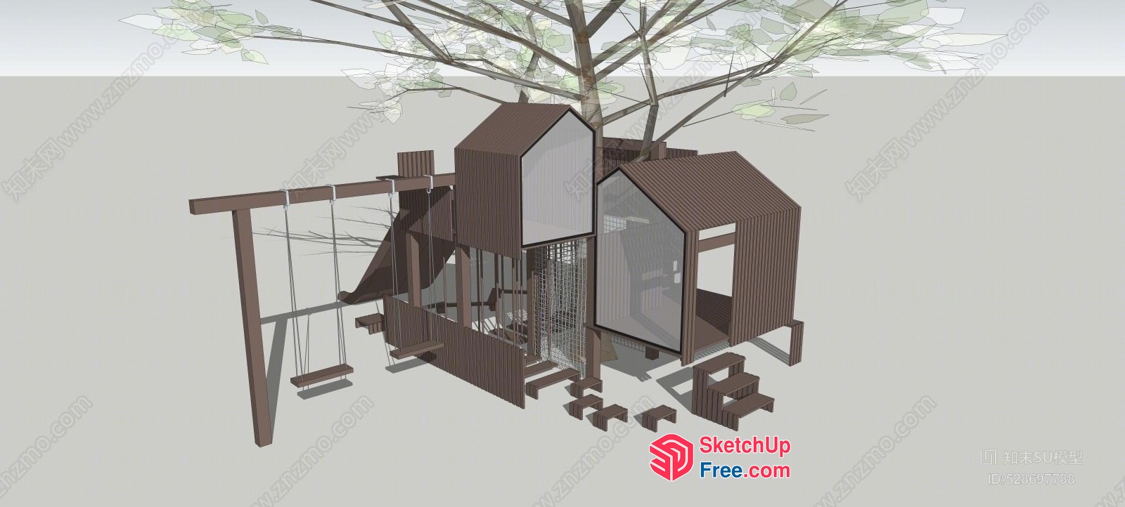 Modern Treehouse With Glass And Wood Accents 3D SketchUp File