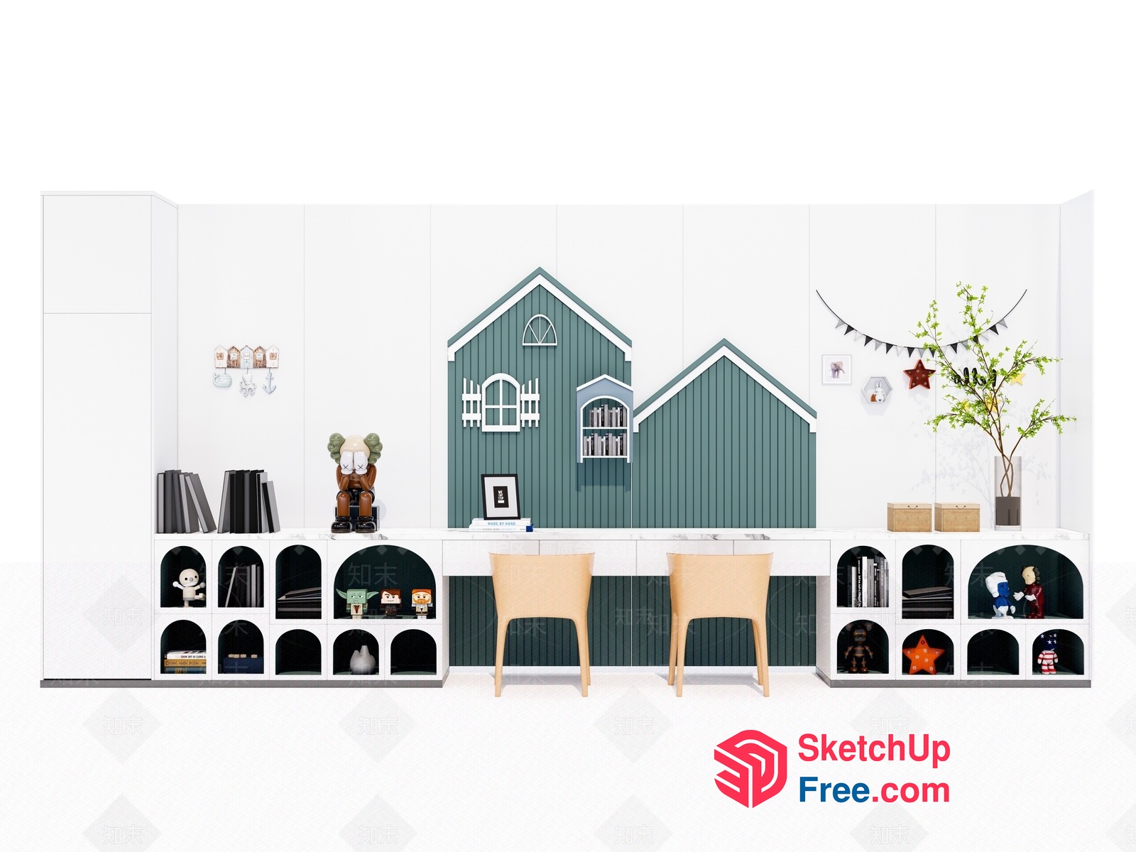 Modern Minimalist Scandinavian Style Office Interior Design 3D SketchUp File