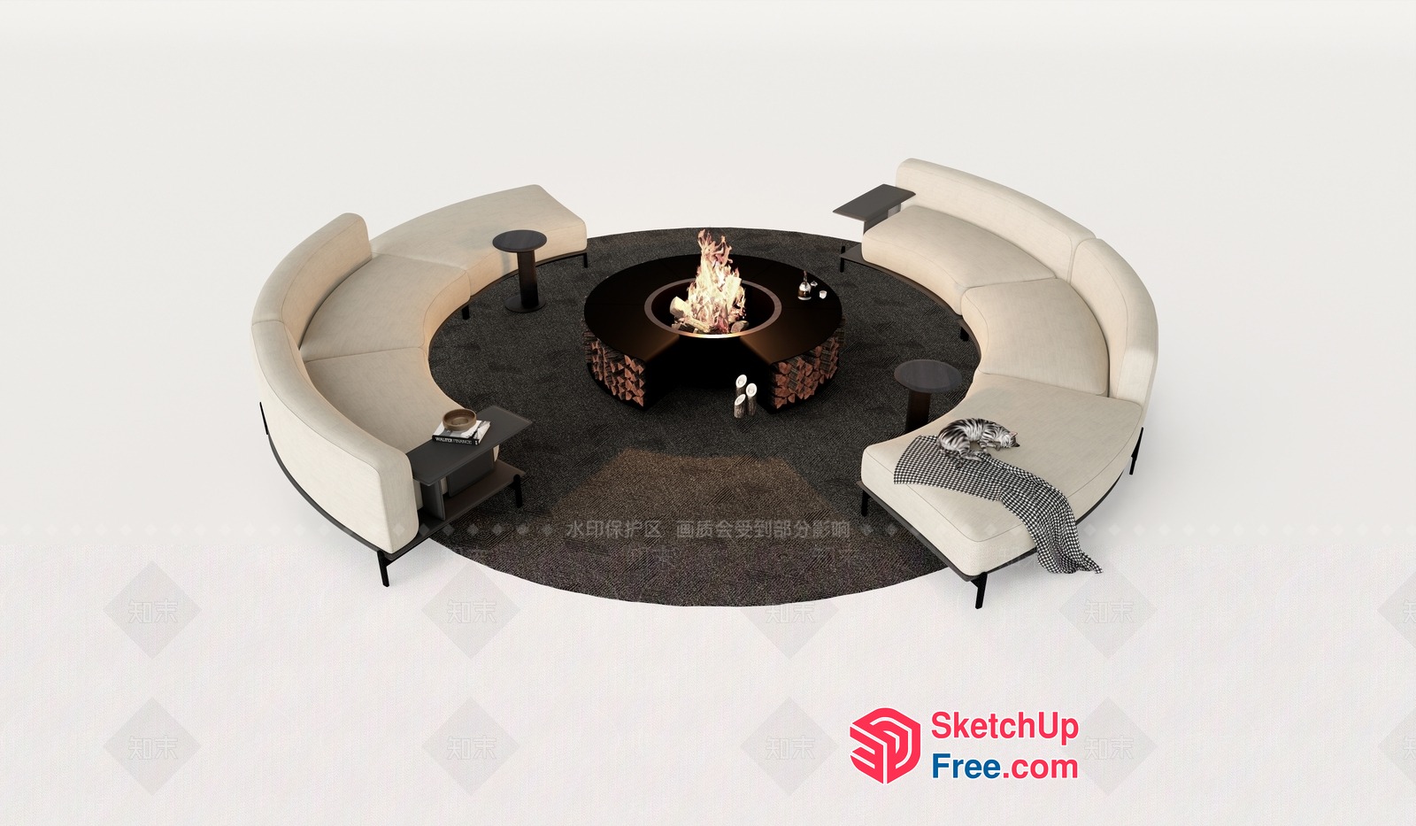 Modern Minimalist Living Room With Circular Seating Arrangement 3D SketchUp File