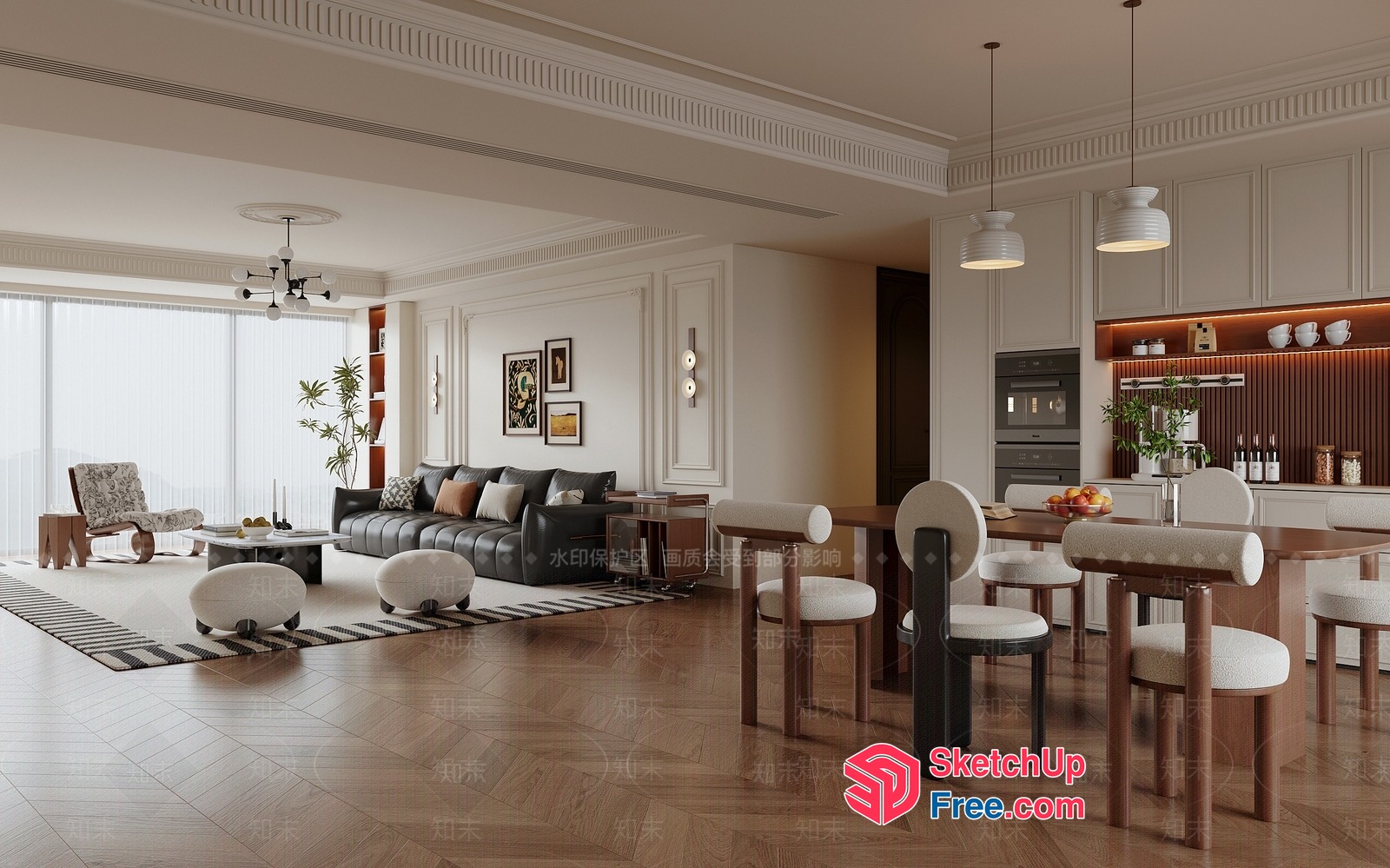 Elegant Living Room With Modern Furniture And Decor 3D SketchUp File