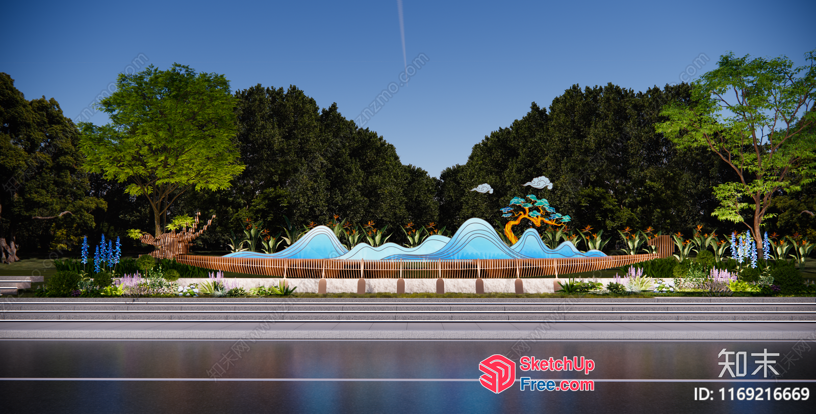 Japanese Inspired Waterfall Decorative Garden 3D SketchUp File