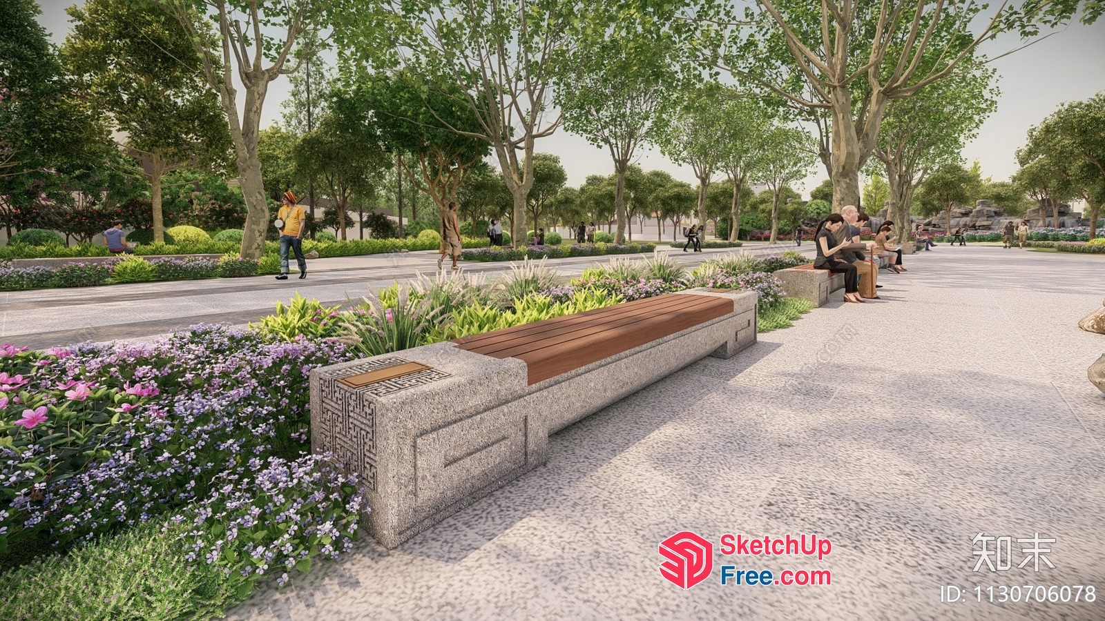Elegant Outdoor Seating Area With Stone Benches And Floral Decor 3D SketchUp File