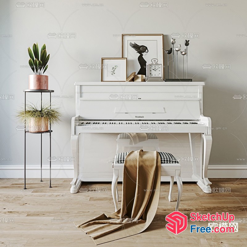 Elegant White Piano In A Cozy Room 3D SketchUp File