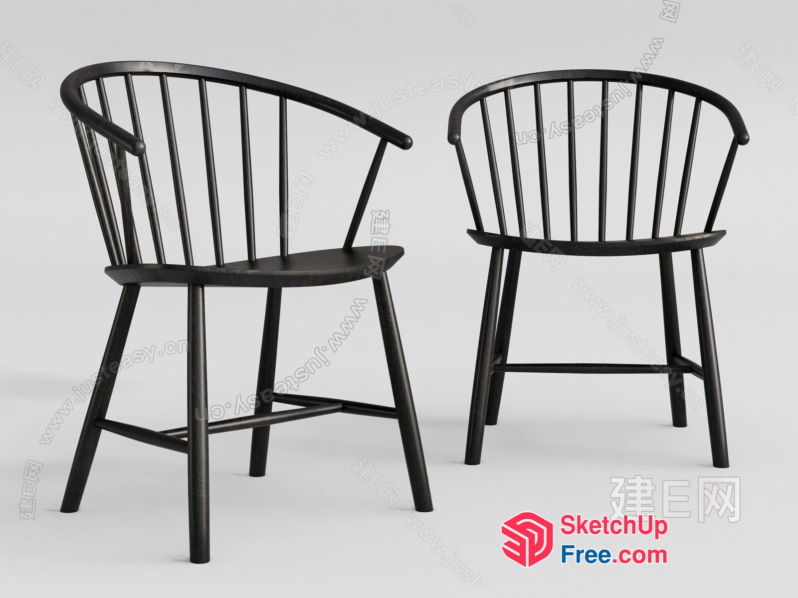 Classic Black Wood Spindle Back Chairs 3D SketchUp File