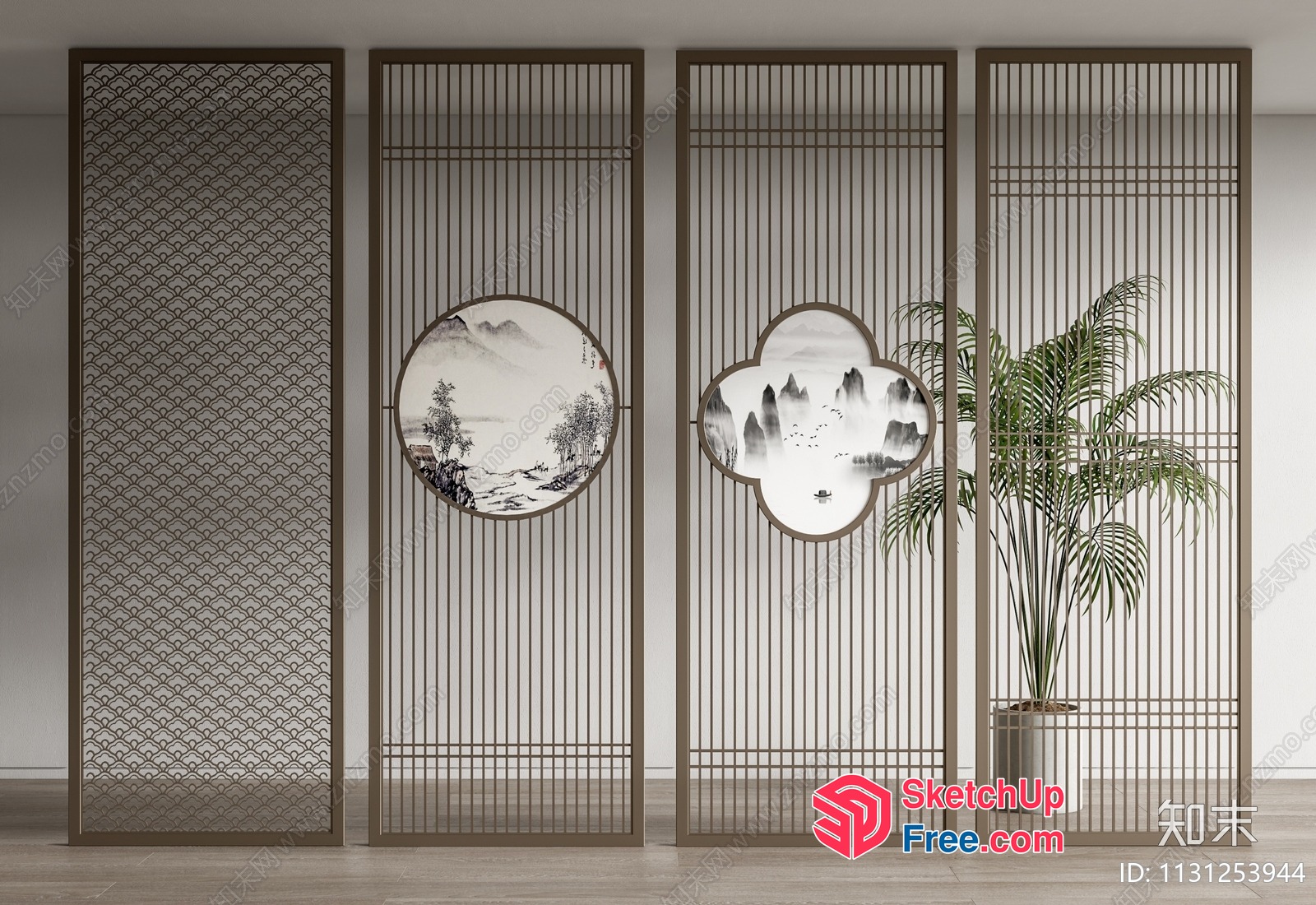 Partition Screen With Asian-Inspired Decor 3D SketchUp File