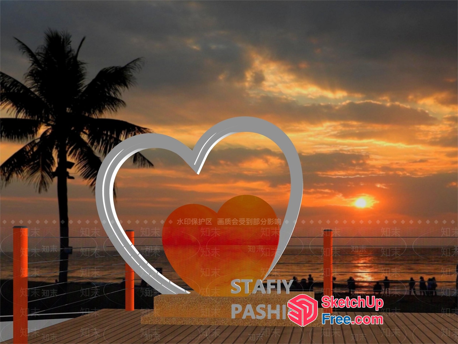 Tropical Sunset Heart Sculpture 3D SketchUp File