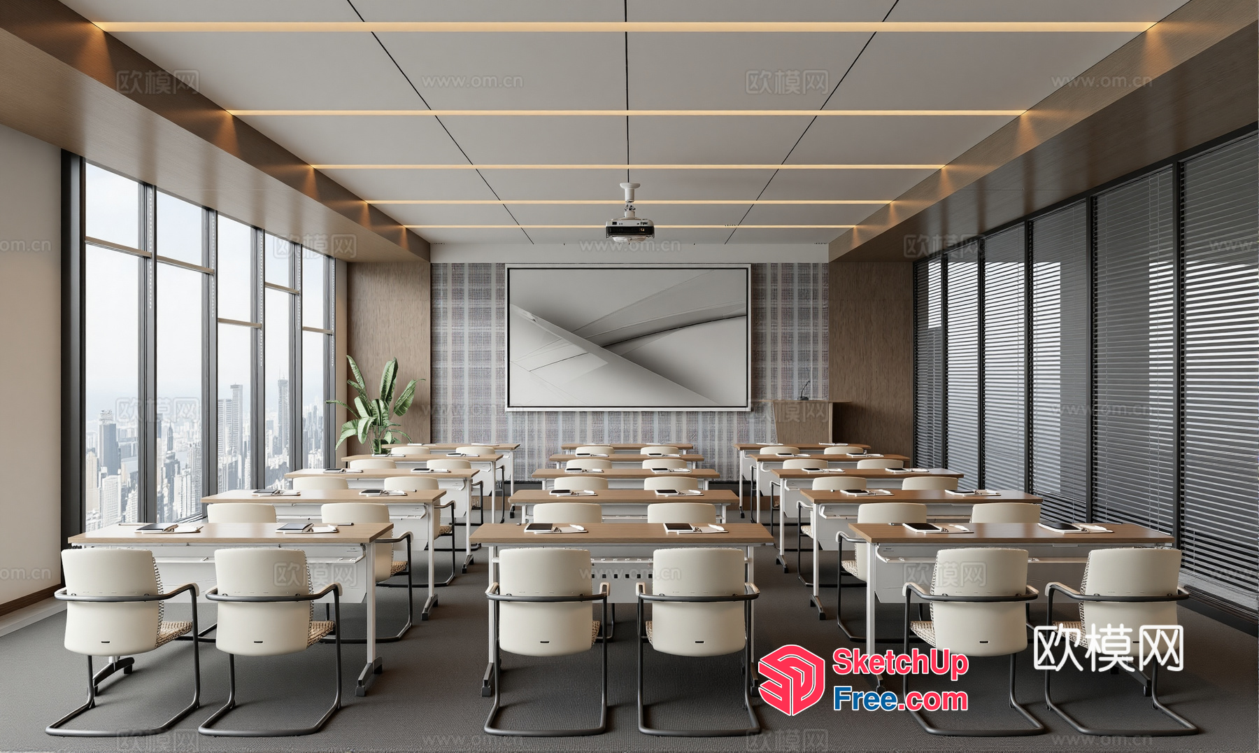 Modern Conference Room With Large Windows And Projector 3D SketchUp File