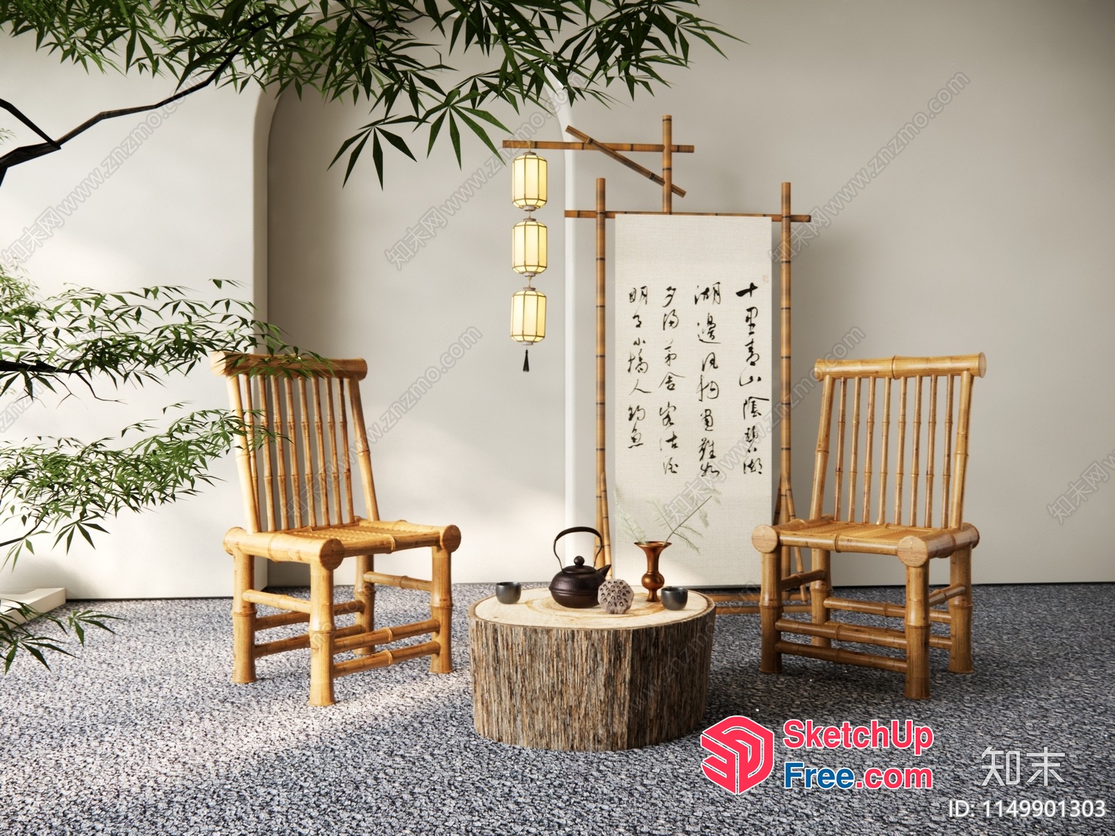 Wabi-Sabi Style Bamboo Chairs And Table 3D SketchUp File