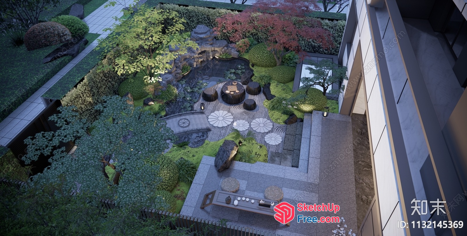 Japanese Style Garden With Traditional Furniture And Decor 3D SketchUp File