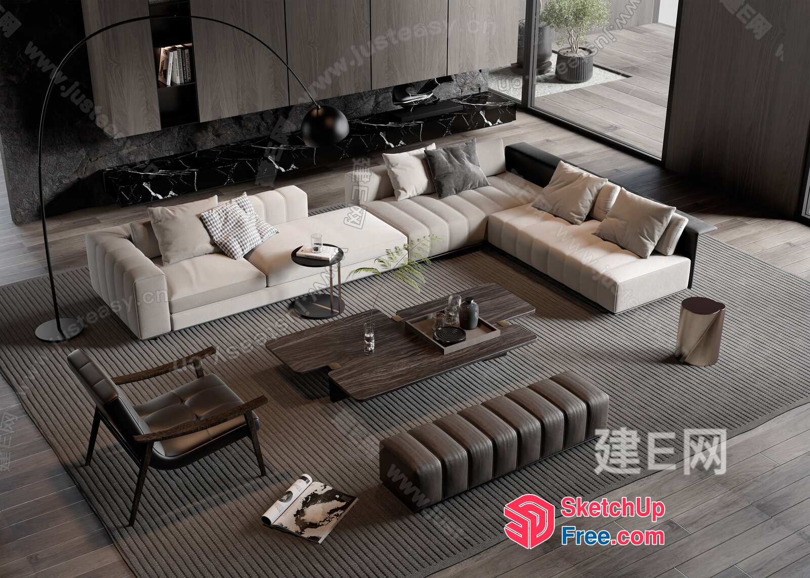 Elegant Modern Living Room Furniture Set 3D SketchUp File