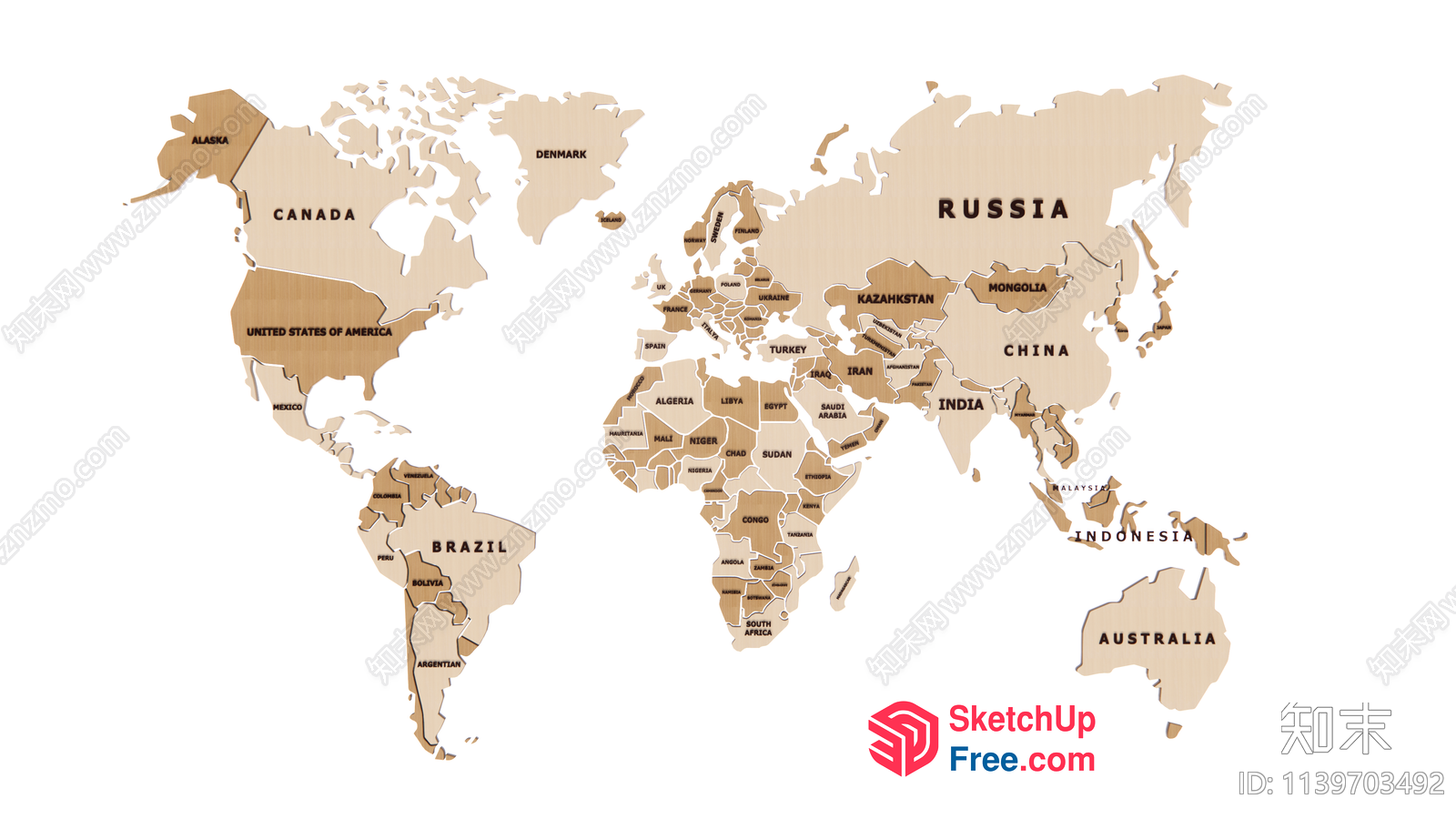 World Map With Country Names And Borders 3D SketchUp File