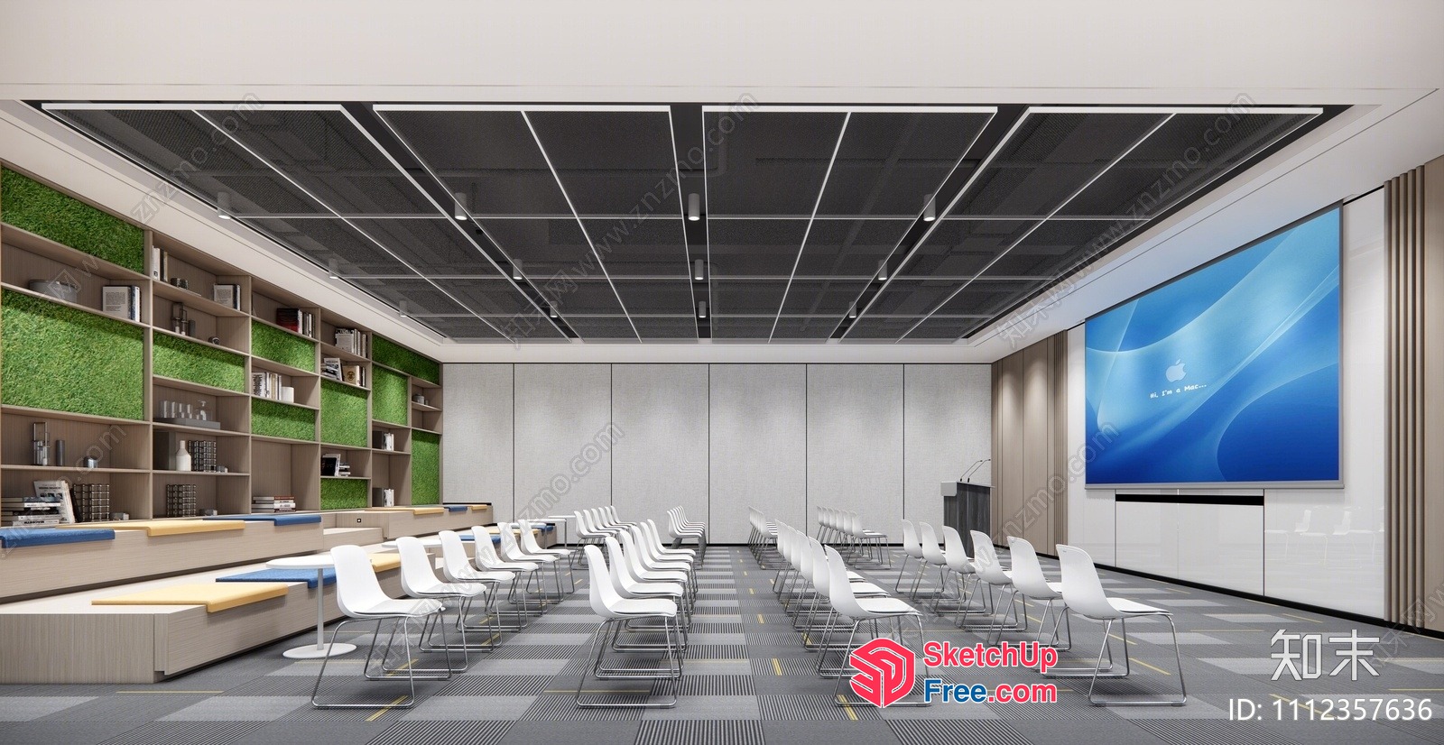 Modern Conference Room With Large Screen And White Chairs 3D SketchUp File