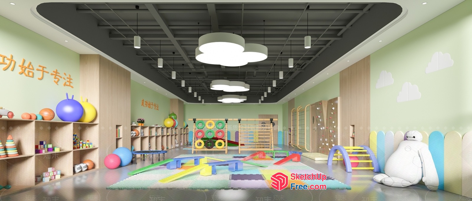 Colorful Play Area With Character Decorations And Ceiling Lights 3D SketchUp File