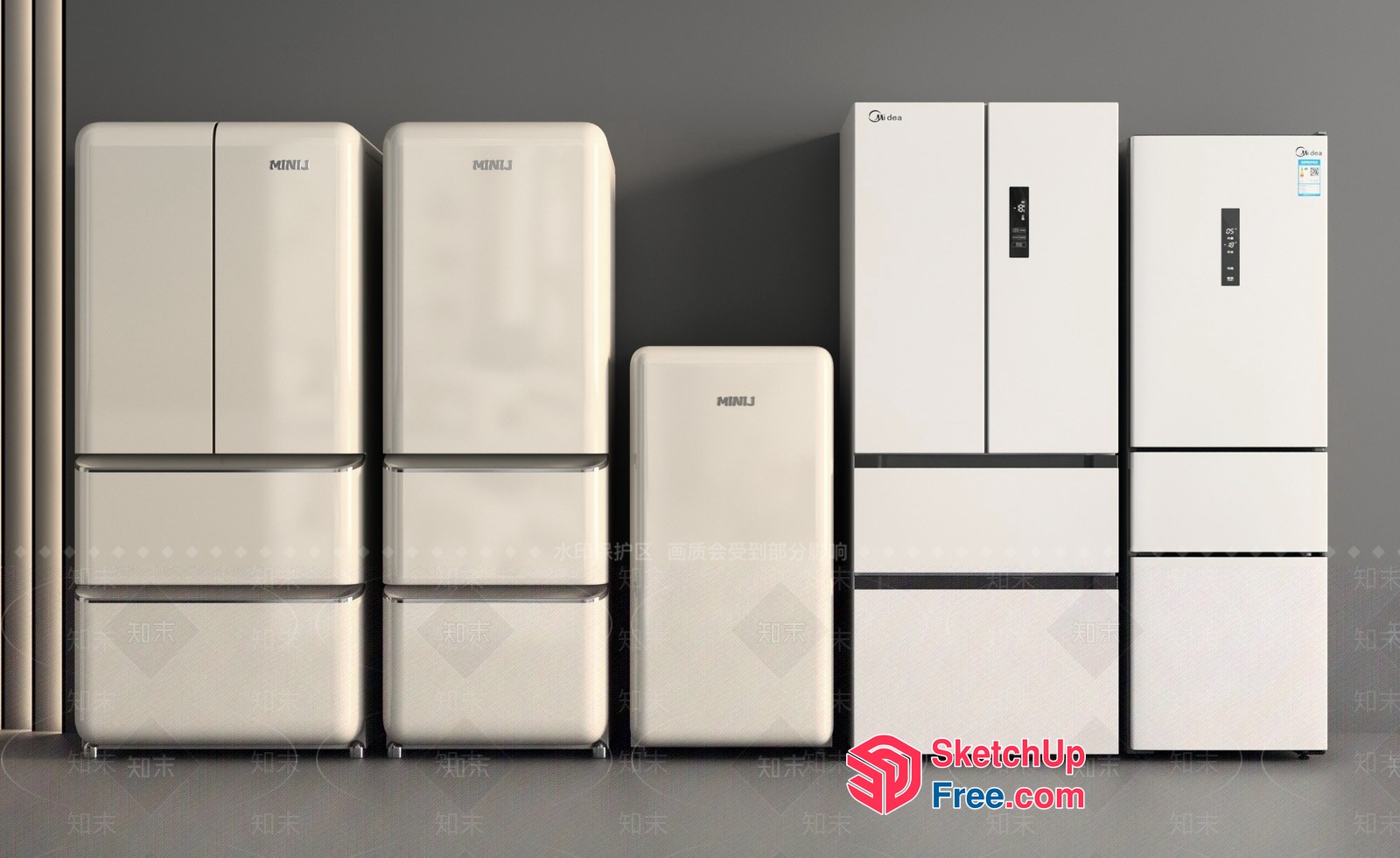 Modern White Refrigerators And Freezers 3D SketchUp File