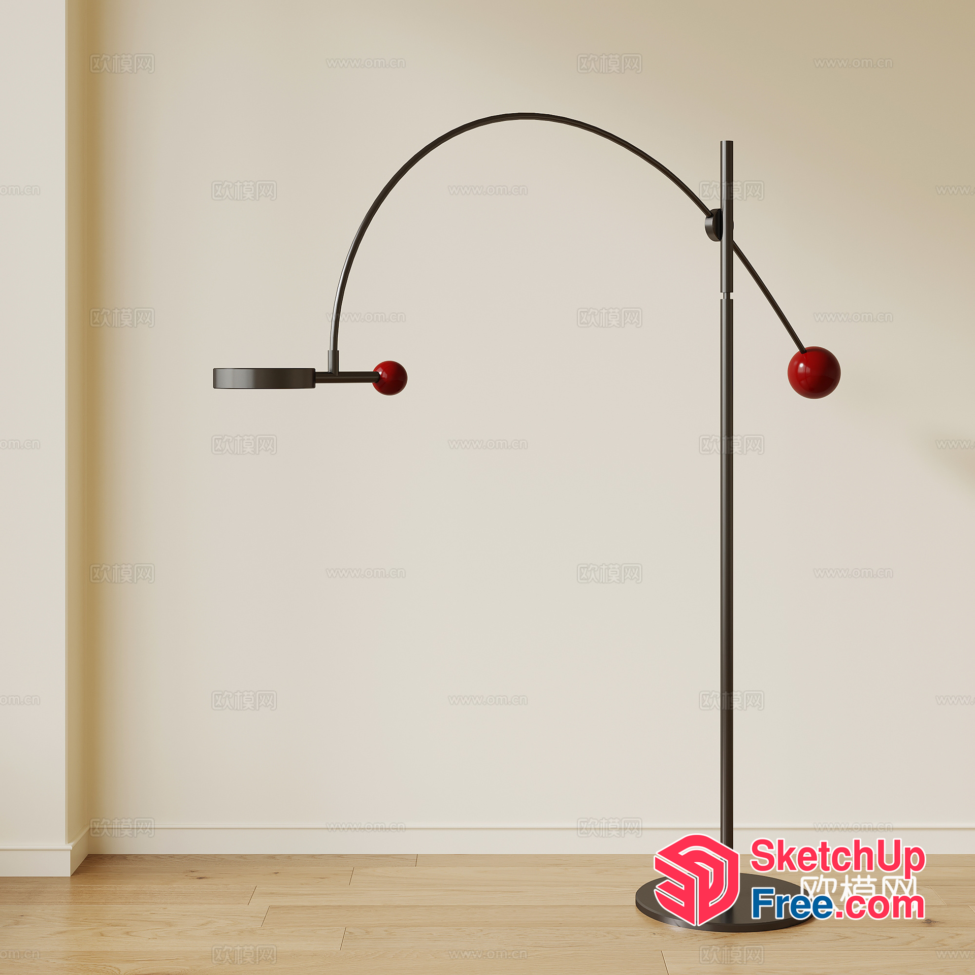 Modern Minimalist Floor Lamp With Cherry Red Accents 3D SketchUp File