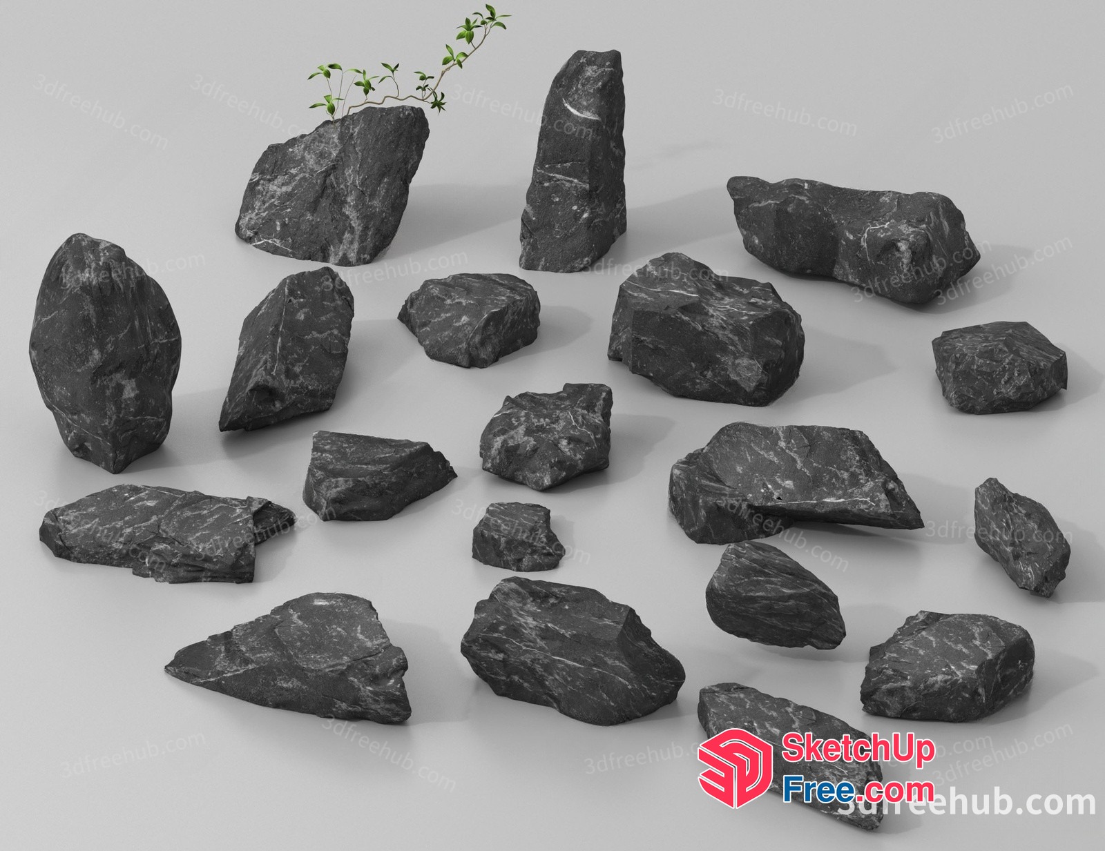Dark Gray Rock Collection 3D SketchUp File