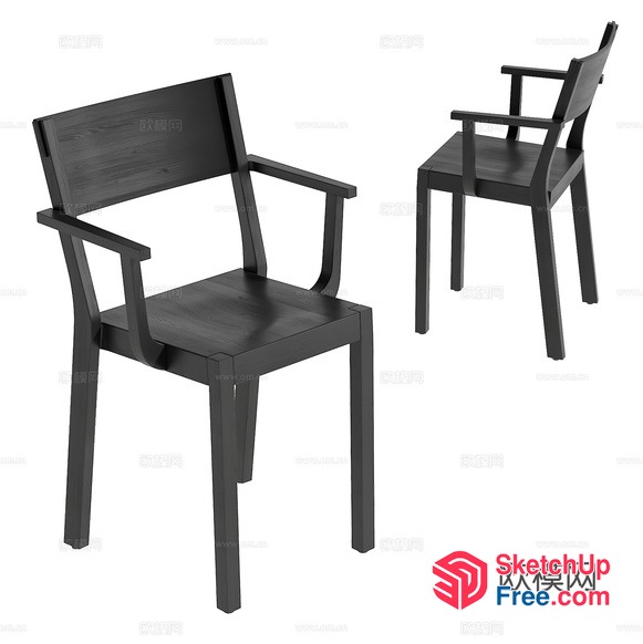 Simple Wooden Chair With Armrests And Backrest 3D SketchUp File