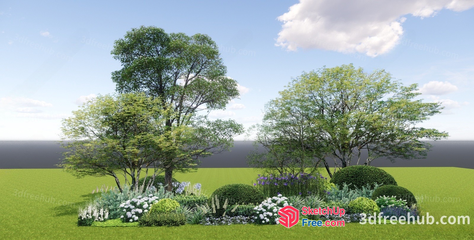 Serene Garden Oasis With Trees And Flowers 3D SketchUp File