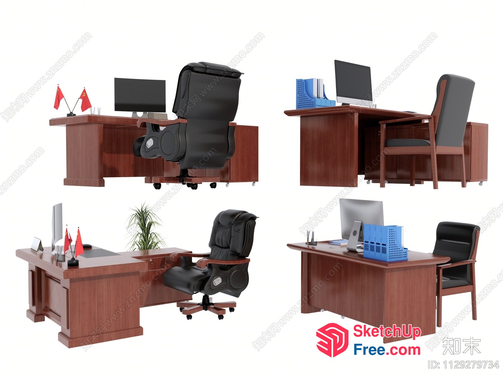 Office Furniture Set With Desks And Chairs 3D SketchUp File