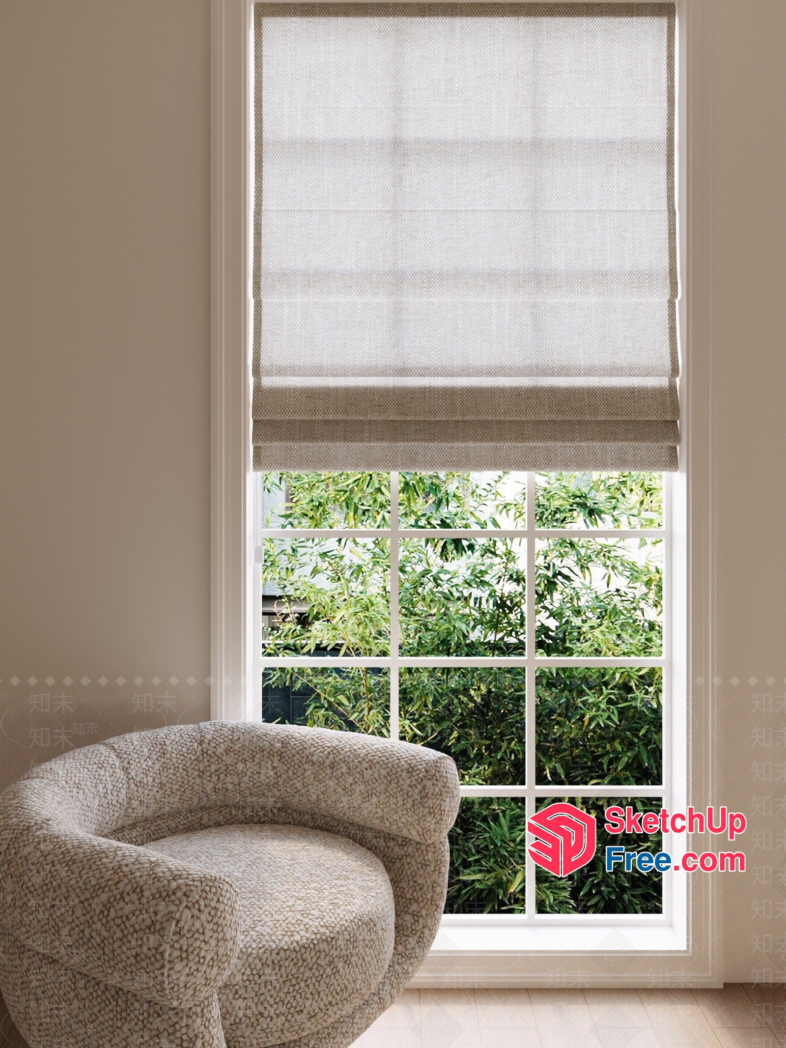 Cozy Window Seat With Beige Upholstered Chair And White Frame 3D SketchUp File