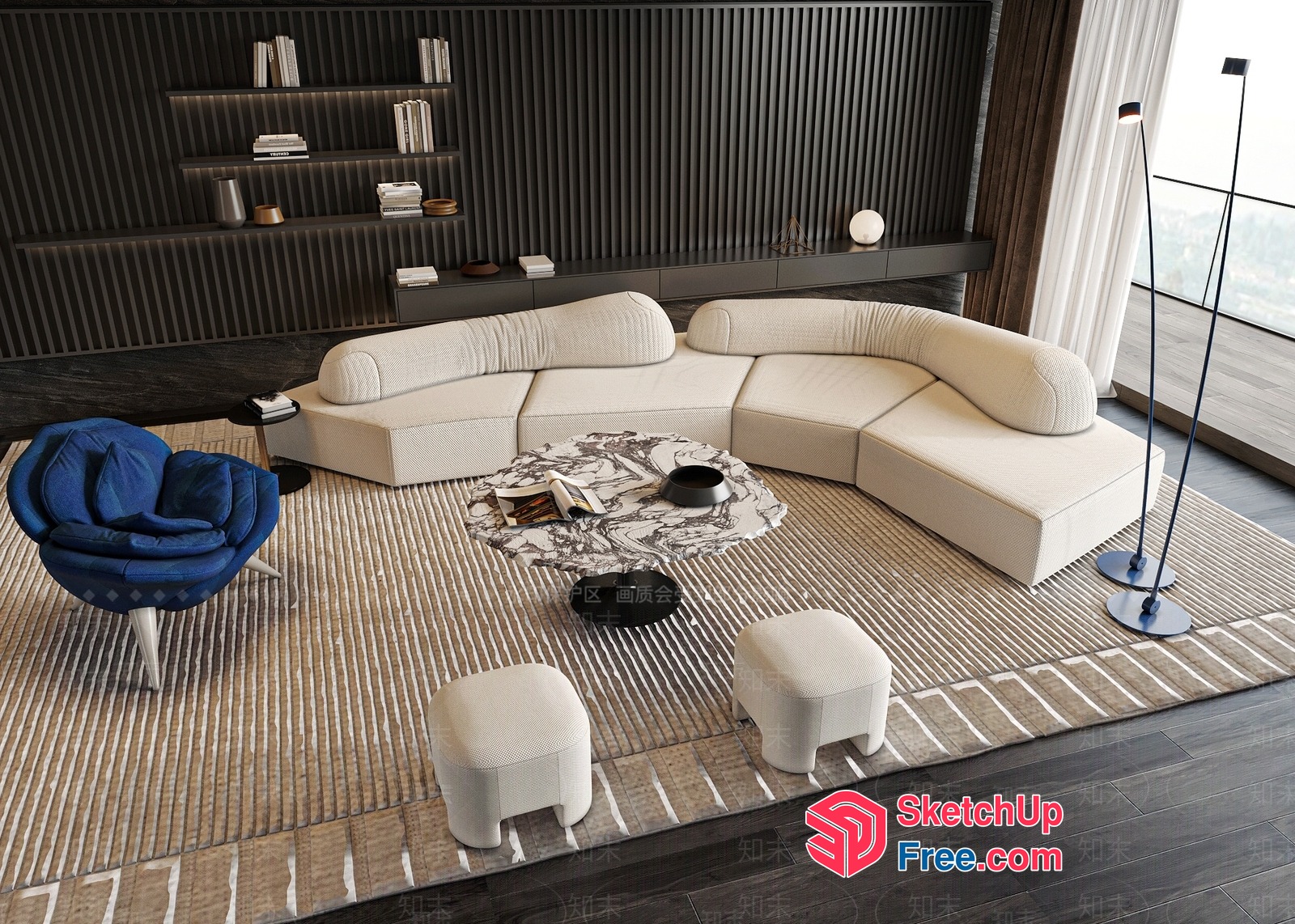 Modern Minimalist Living Room With Creamy Sofa 3D SketchUp File