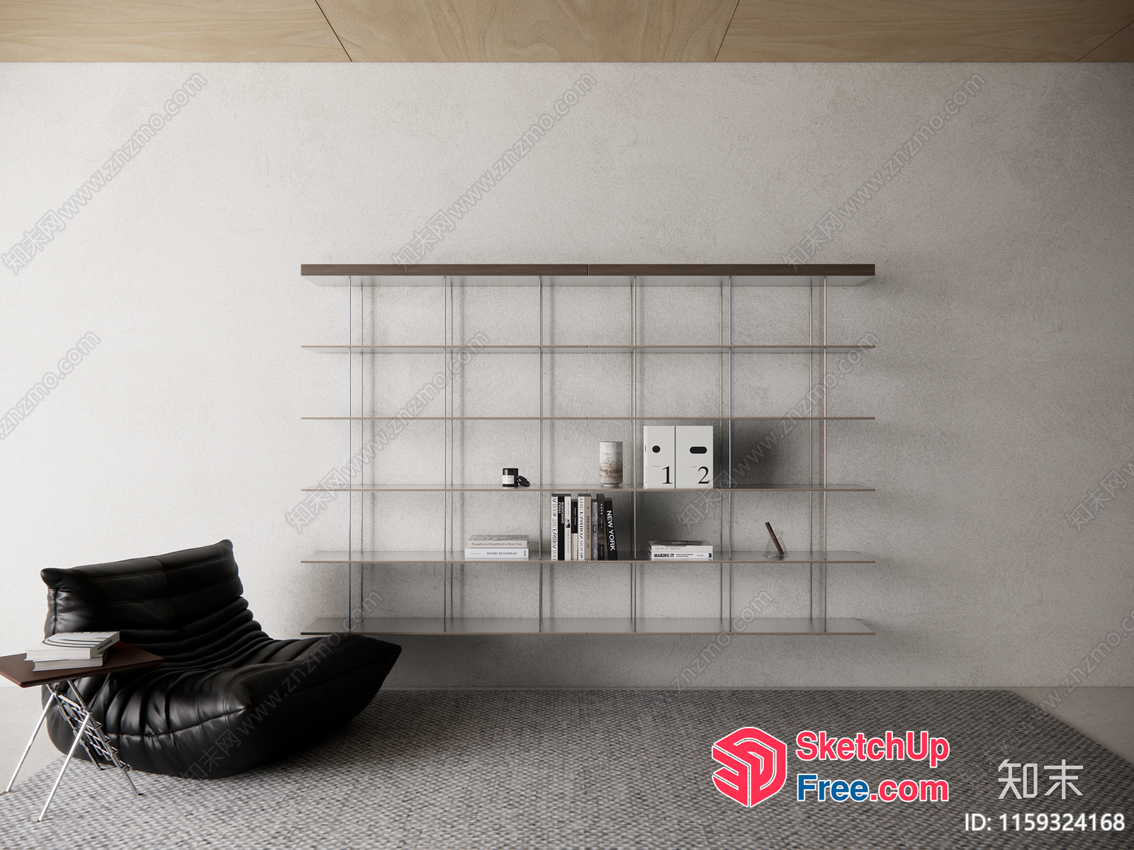Modern Minimalist Living Room With Sleek Shelving 3D SketchUp File