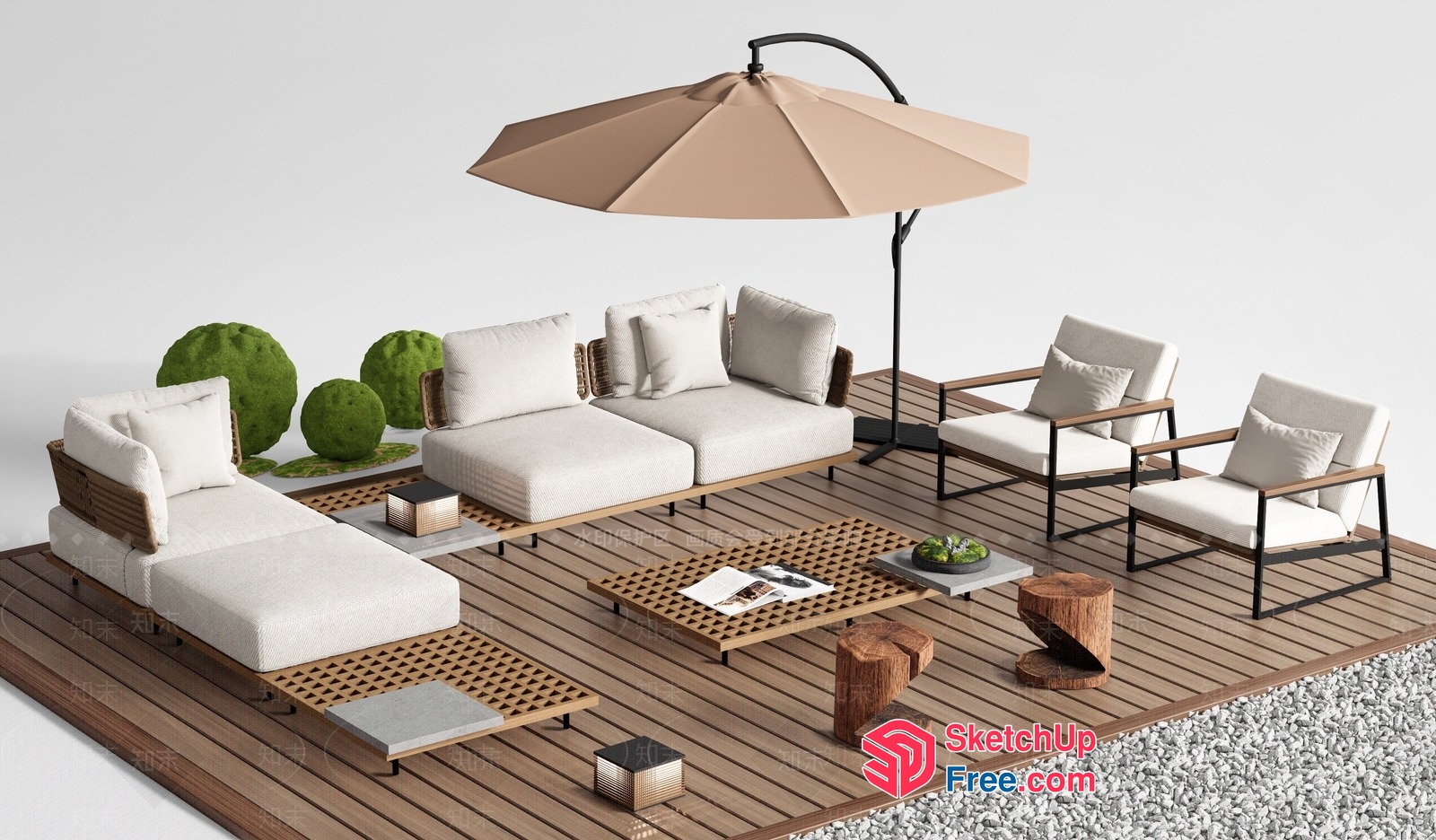 Modern Outdoor Living Space With Wooden Deck And Furniture 3D SketchUp File