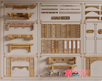 Ornate Fireplace Mantel And Surround Decorations 3D SketchUp File