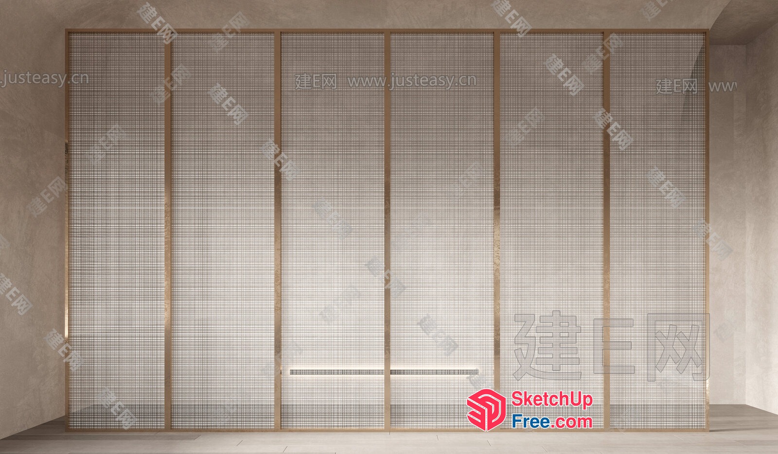 Partition Screen With Glass Curtain Wall And Wooden Frame 3D SketchUp File