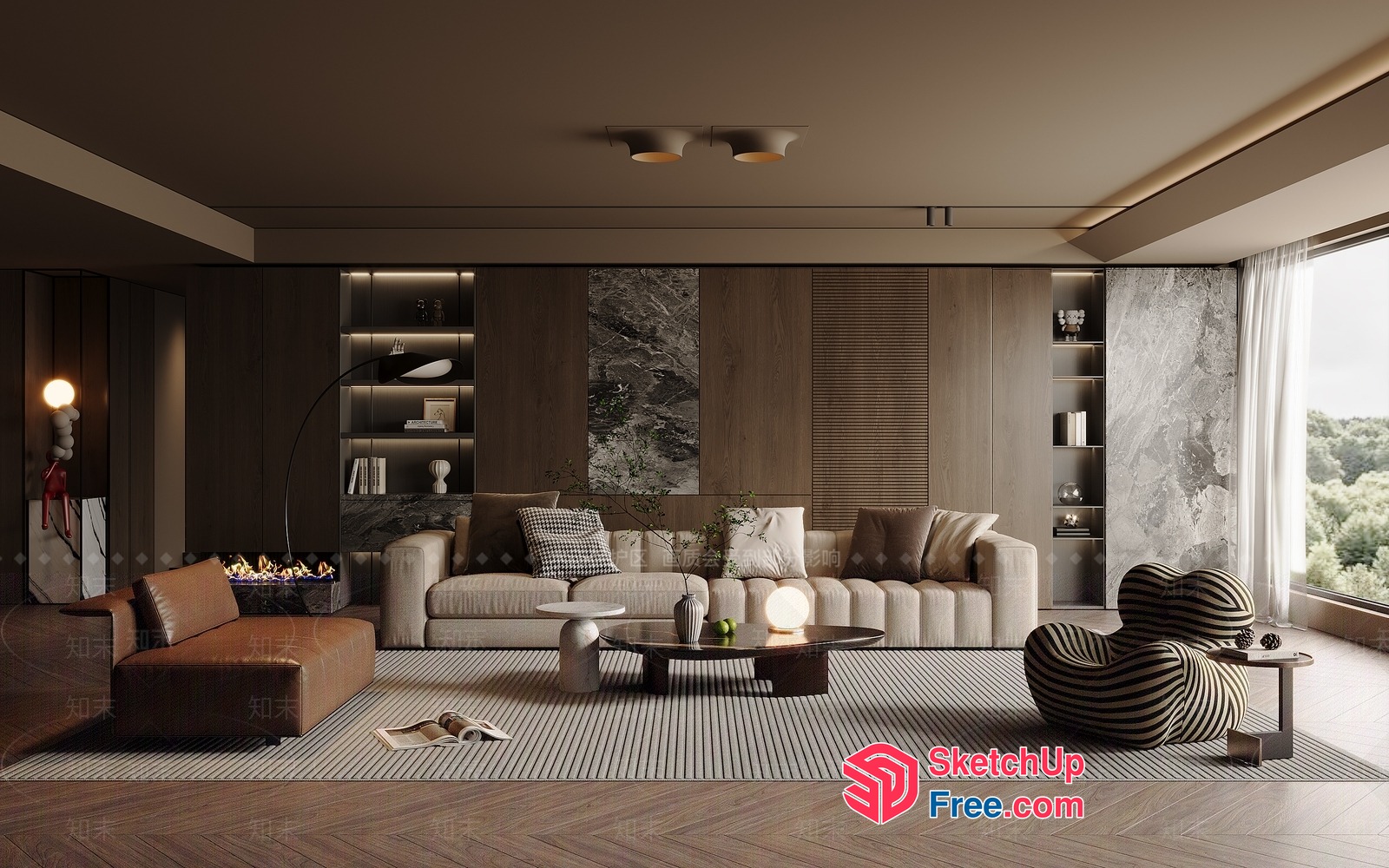 Modern Living Room With Neutral Color Scheme 3D SketchUp File
