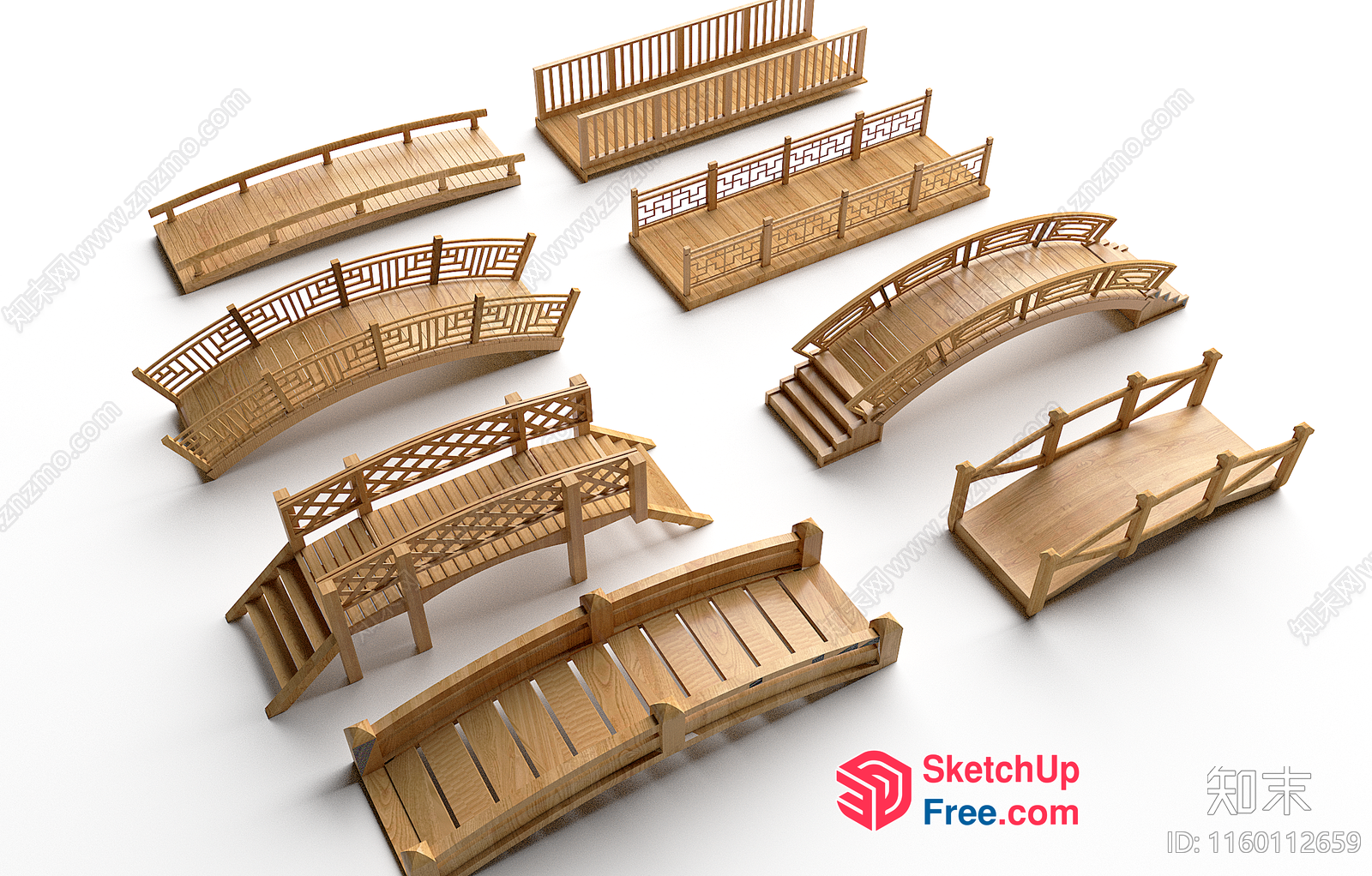 Japanese-Style Wooden Bridge Collection 3D SketchUp File