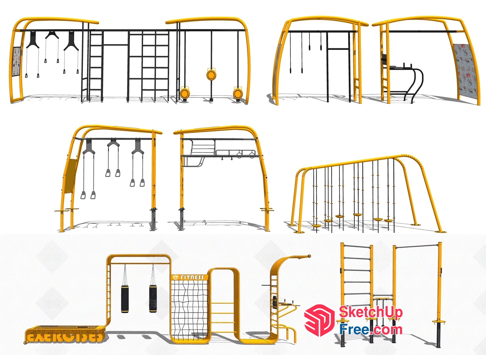 Outdoor Fitness Equipment Set 3D SketchUp File