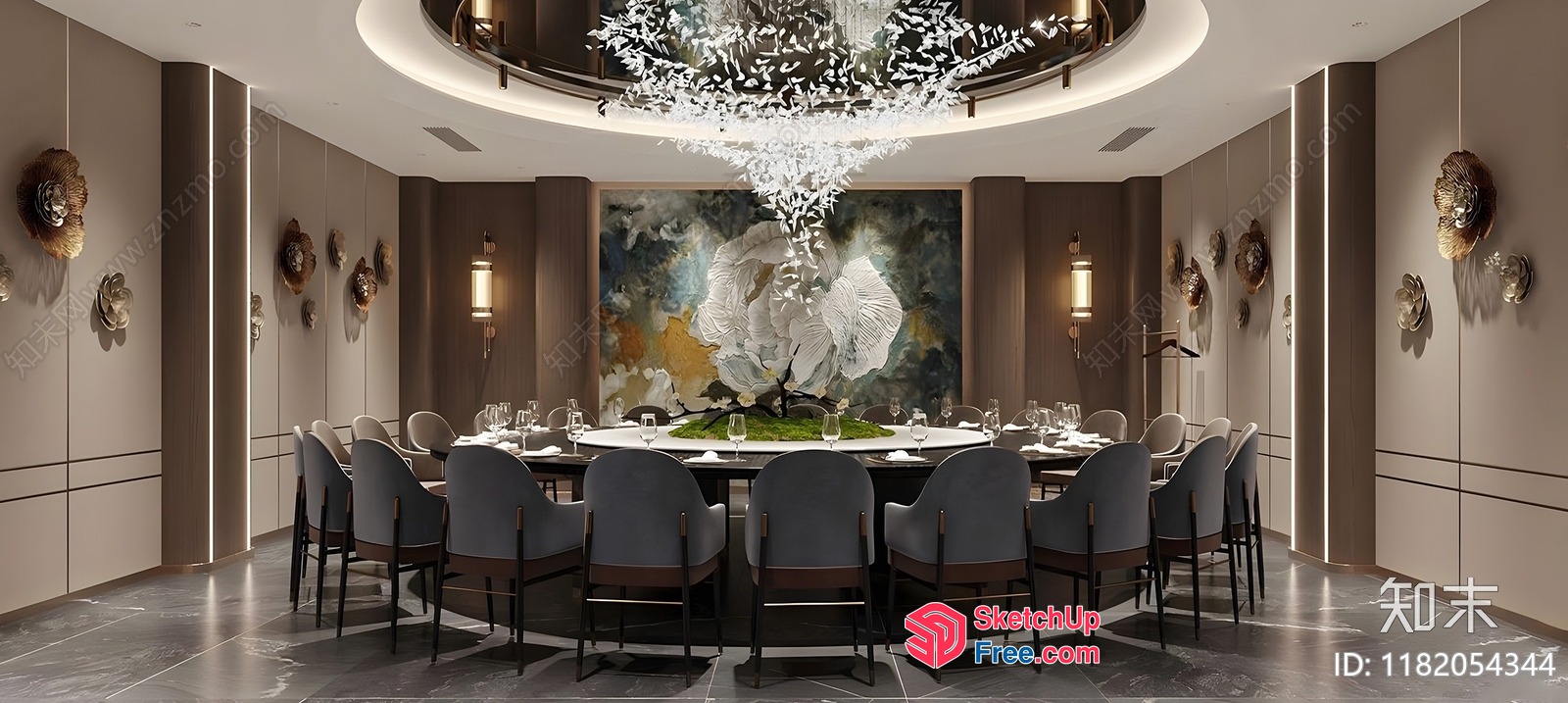 Modern Luxury Dining Room With Circular Table And Unique Chandelier 3D SketchUp File