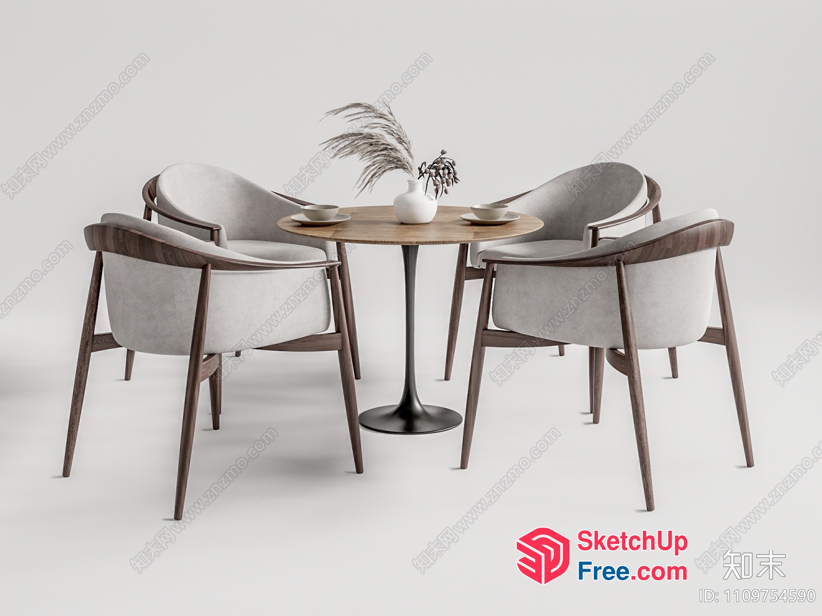 Modern Minimalist Dining Table Set With Elegant Chairs 3D SketchUp File