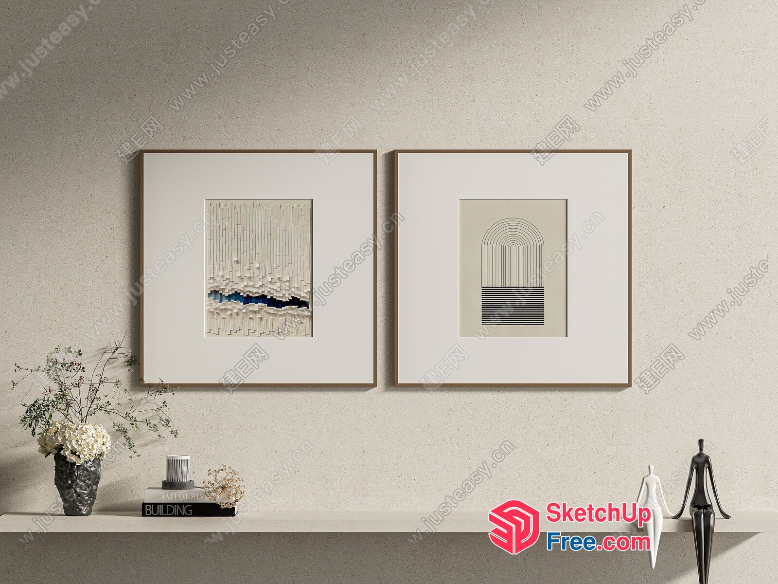 Modern Minimalist Artwork On Creamy White Wall 3D SketchUp File