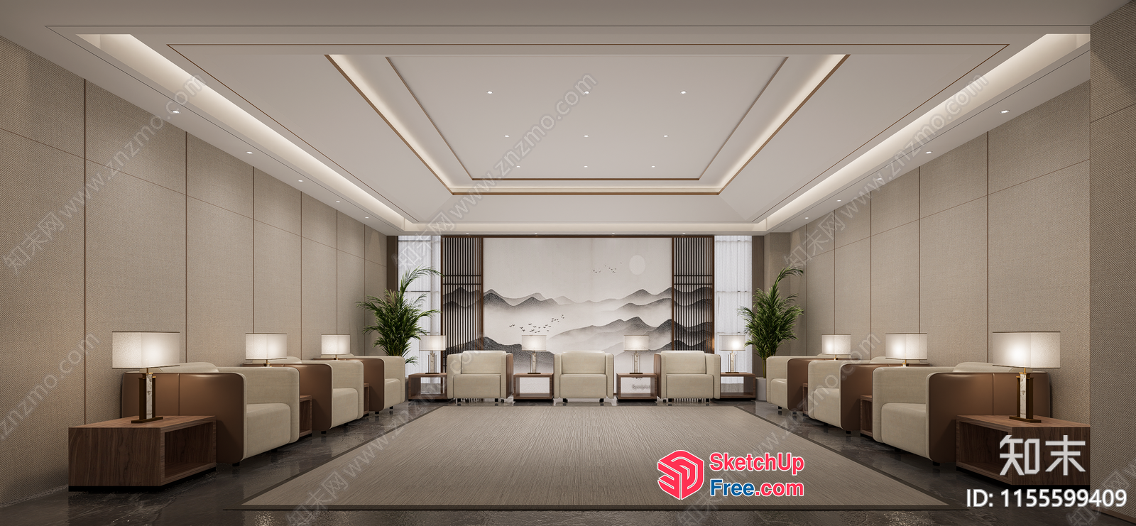 Modern Minimalist Living Room With White Sofa And Plant 3D SketchUp File