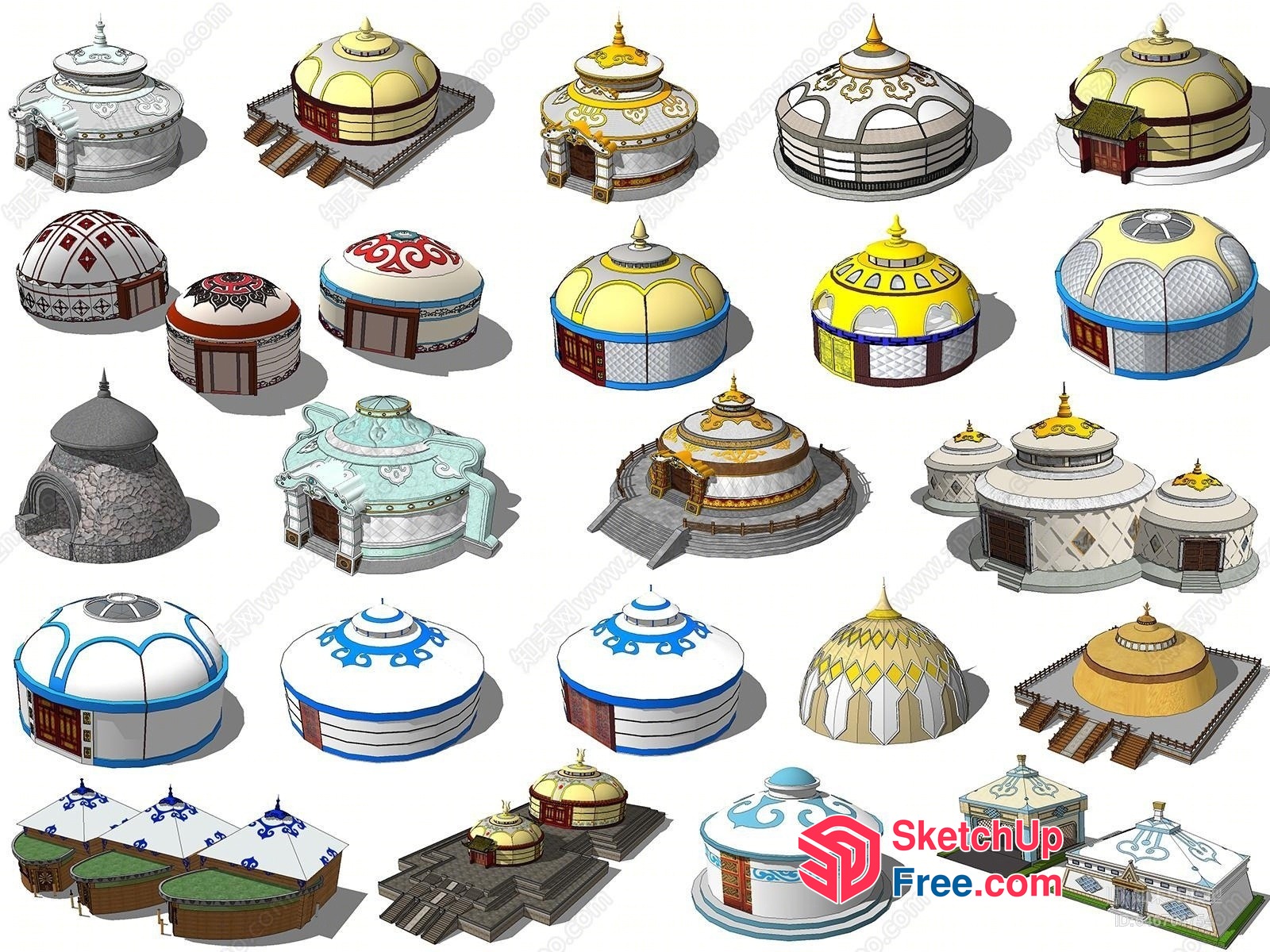 Ornate Traditional Mongolian Yurt Buildings 3D SketchUp File