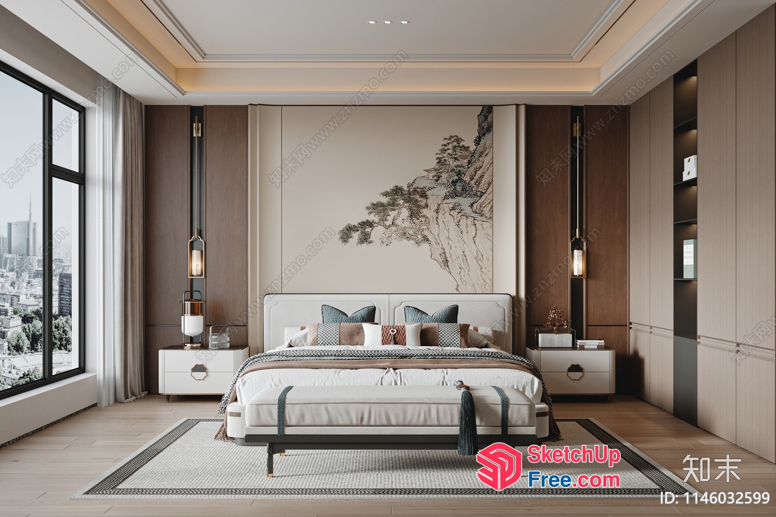 Modern Minimalist Bedroom With City View 3D SketchUp File