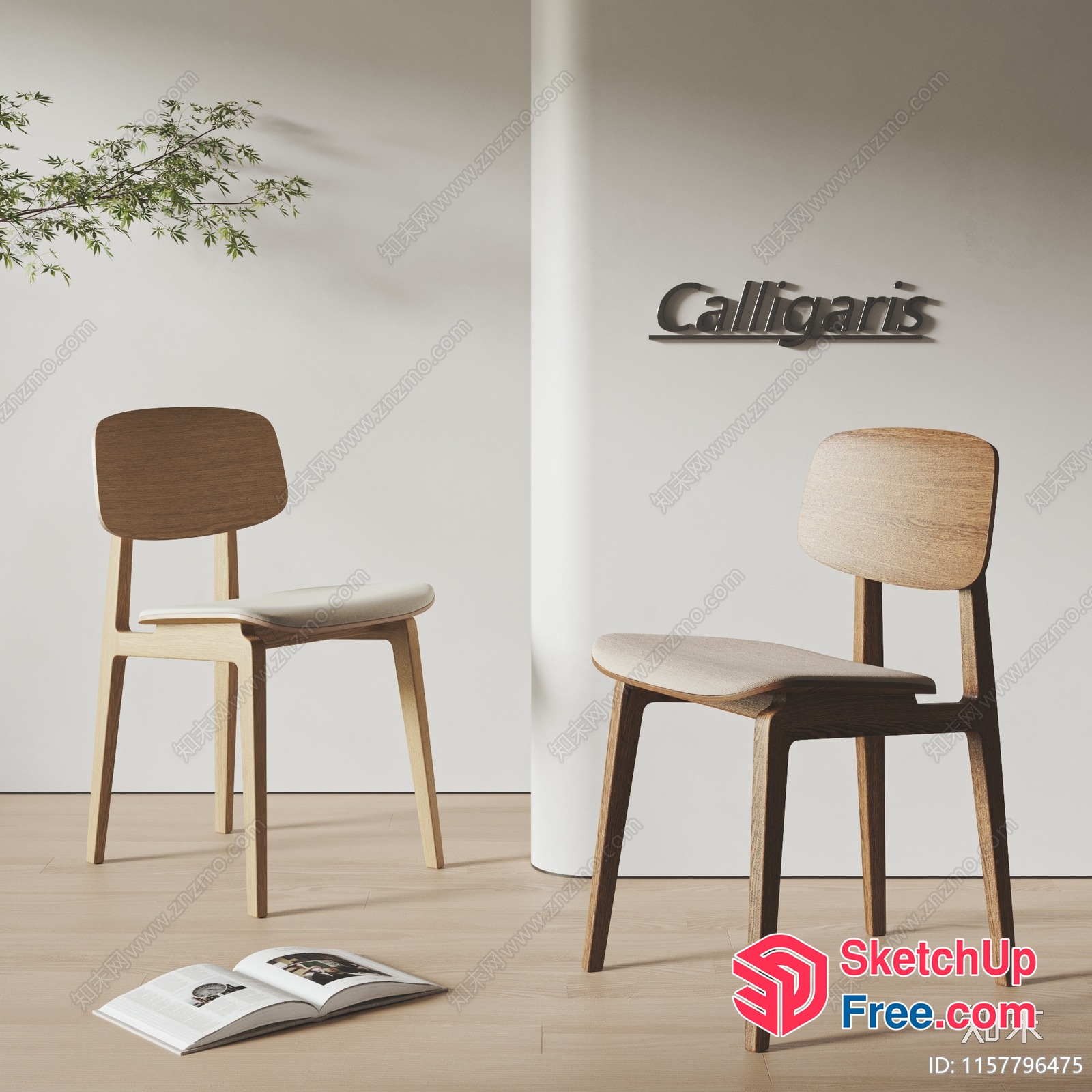 Two Chairs And A Book On The Floor 3D SketchUp File