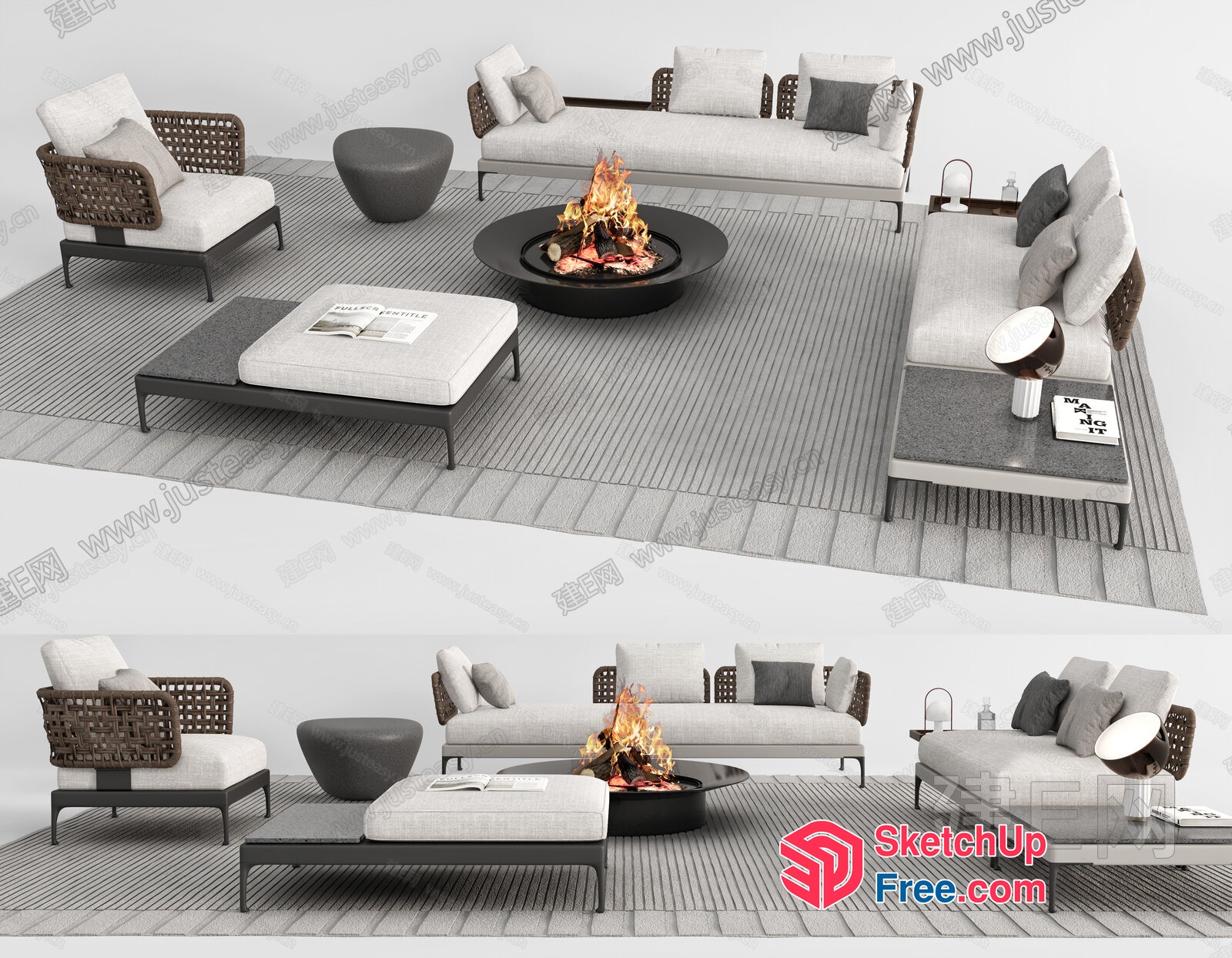 Modern Outdoor Living Space With Fire Pit And Comfortable Seating 3D SketchUp File