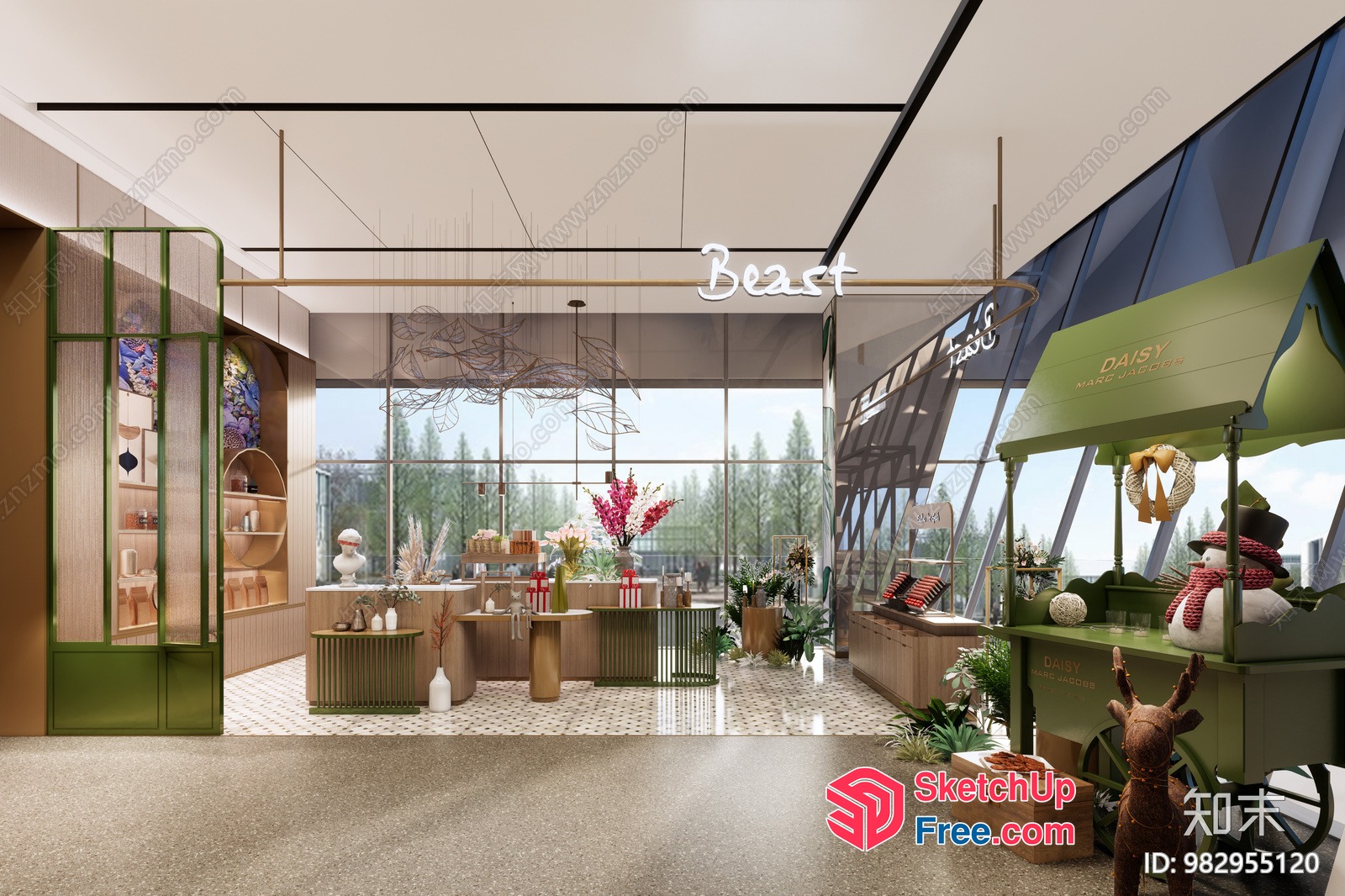 Modern Interior Design Showroom With Green And Natural Elements 3D SketchUp File