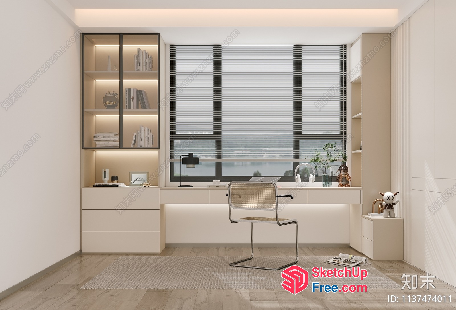 Minimalist White Office Room With Modern Decor 3D SketchUp File